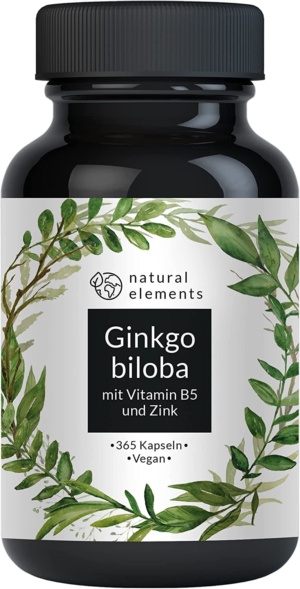 Ginkgo Biloba mit Vitamin B5 & Zink - 5000mg pro Kapsel (501 Extrakt) - 365 Kapseln