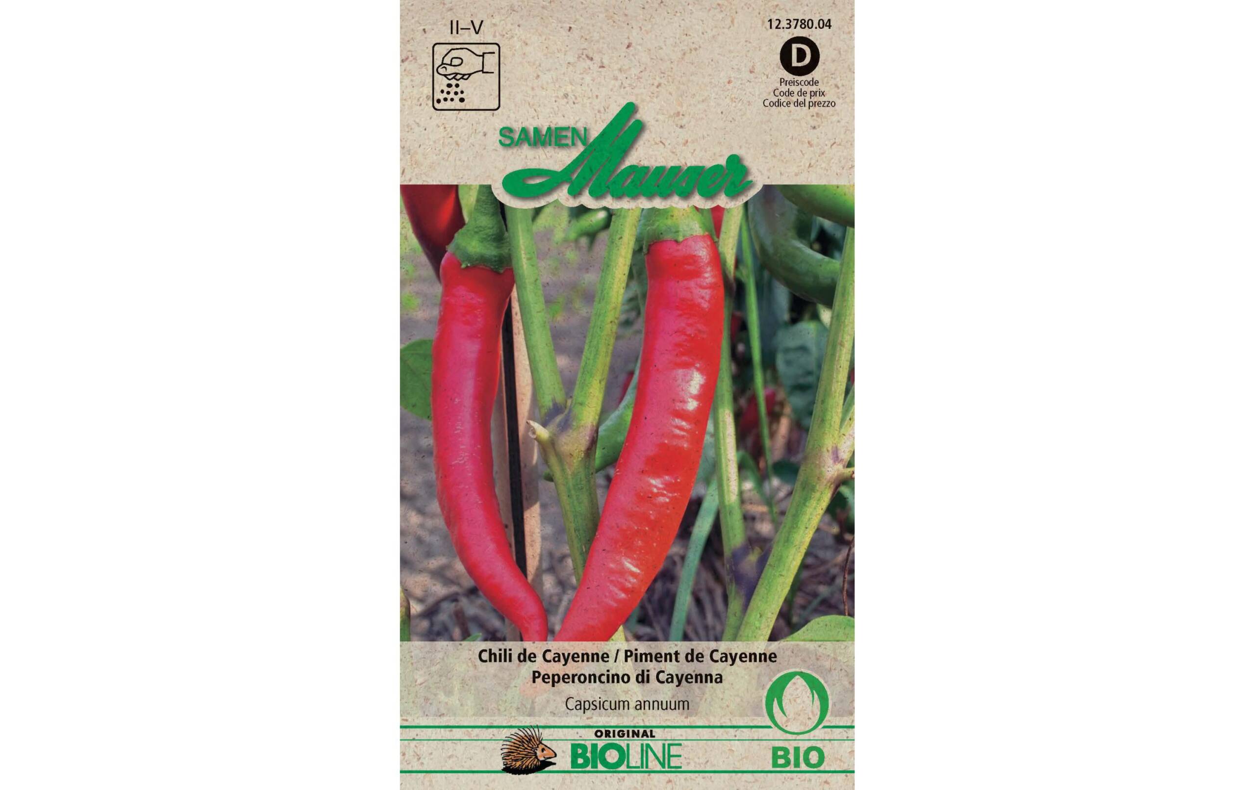 Samen Mauser Chili de Cayenne 25 Korn ca. 2 m2 Bio-Knospe