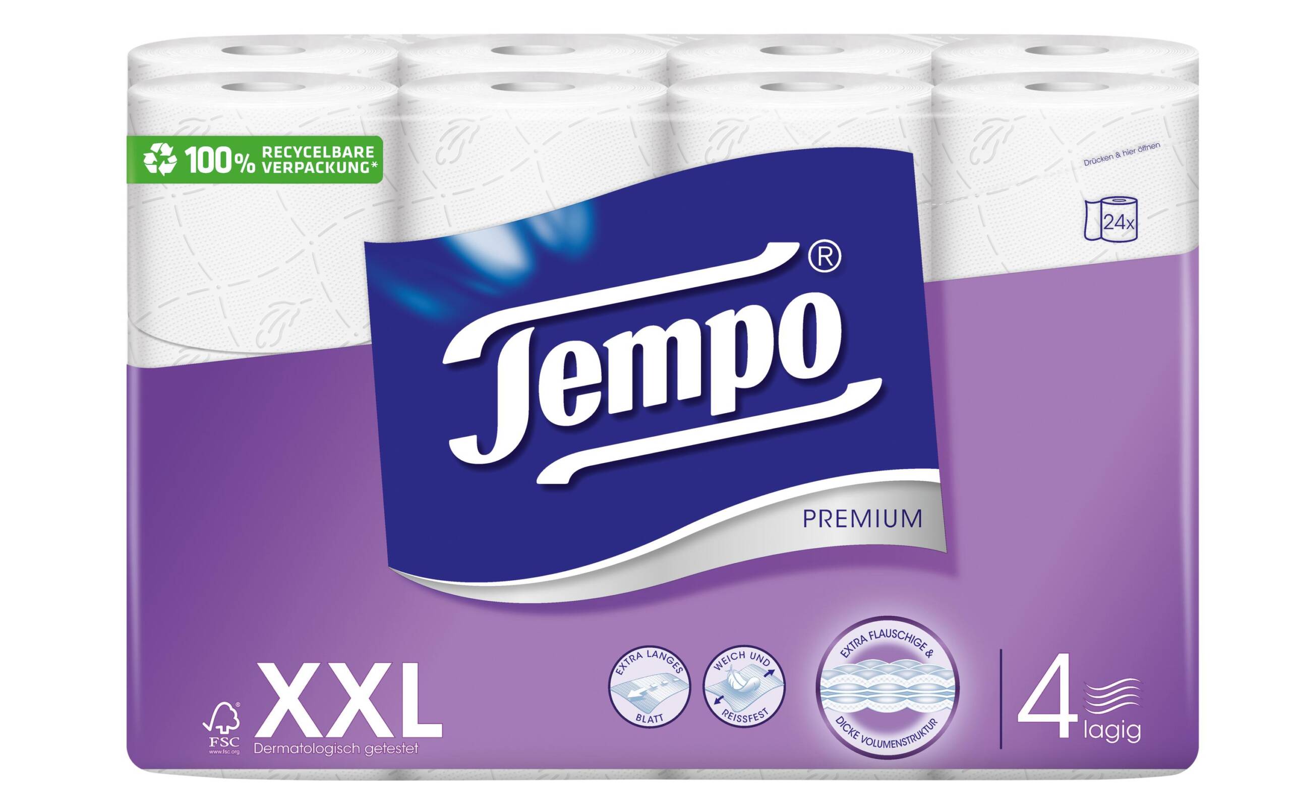 Tempo Toilettenpapier 4-lagig weiss 24 Rollen à 120 Blatt 4-lagig