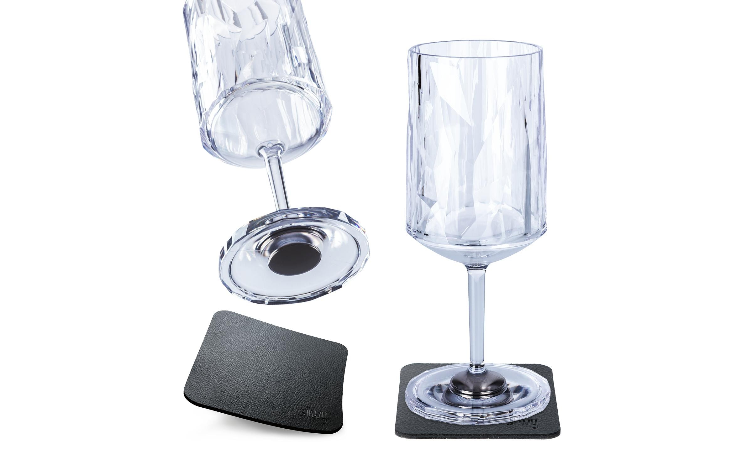silwy Hightech-Kunststoffgläser, 2er-Set +2 Metall-Nano-Gel-Pads, Wein, Clear