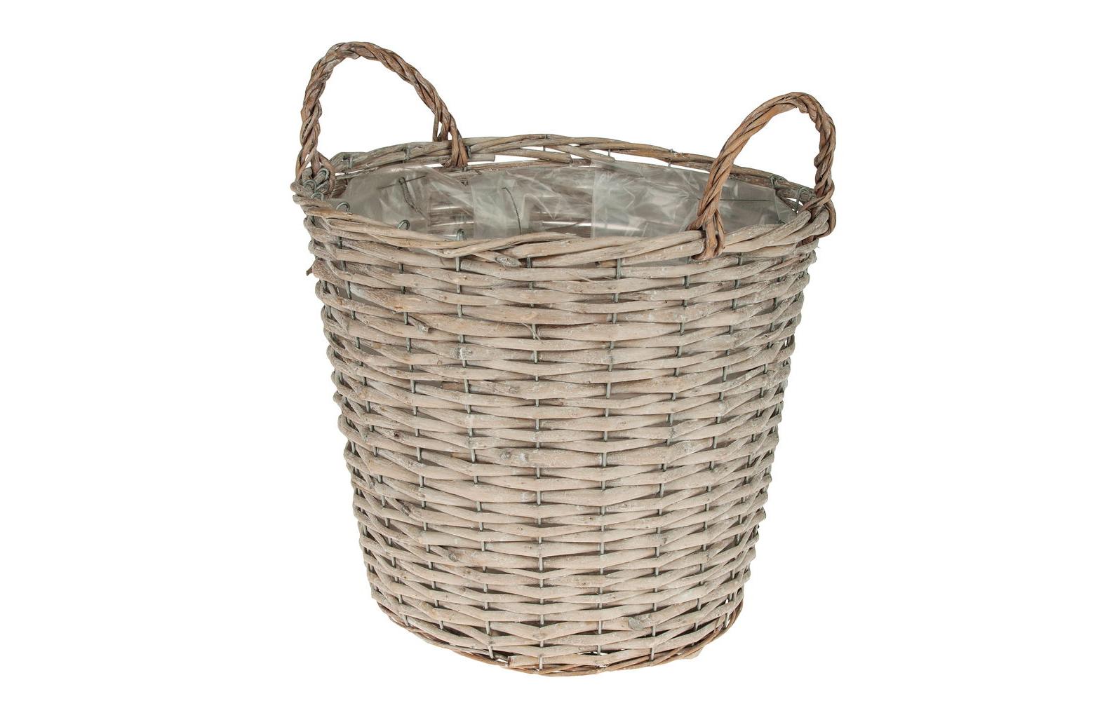 Opiflor Weidenkorb Hessen, Grau mit Henkeln innen foliert, gespaltene Weide, Ø 22x20 cm