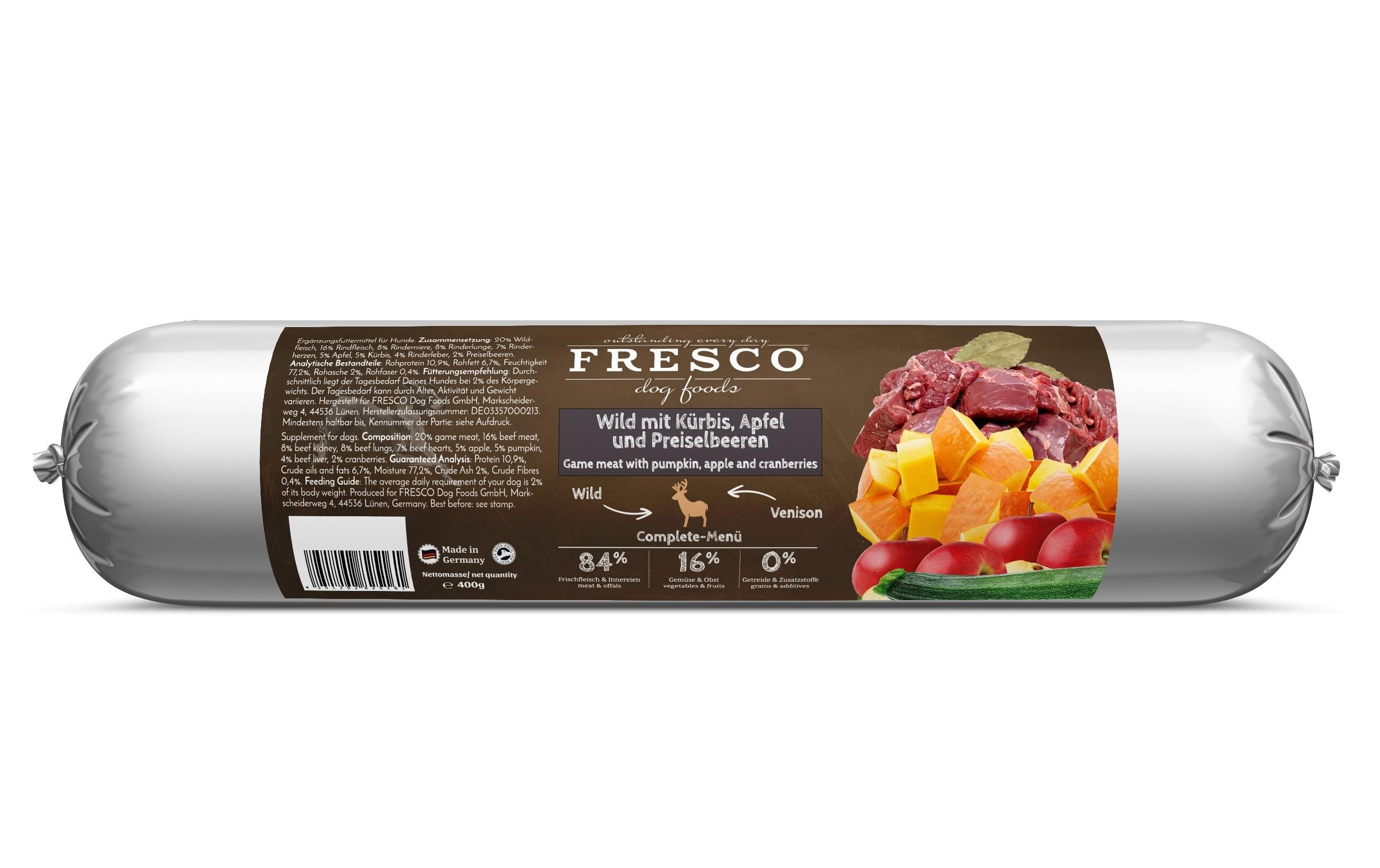 Fresco Nassfutter Wurst Wild mit Kürbis, 400 g