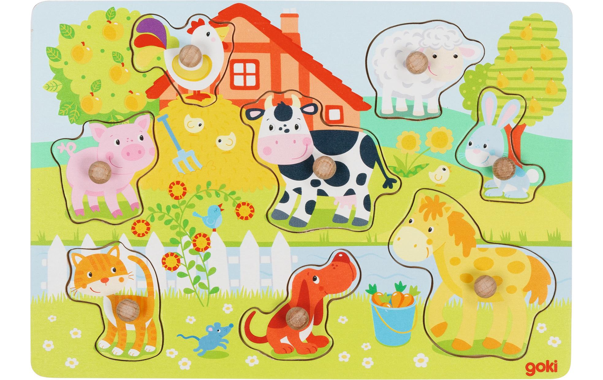 Steckpuzzle Bauernhoftiere 30 x 21 x 2,4 cm, Holz, 8 Teile