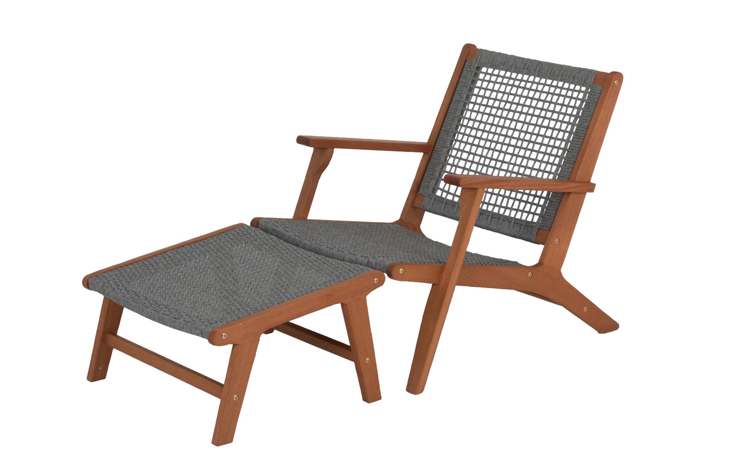 Sessel mit Hocker hochwertigem, geöltem Akazienholz, FSC®