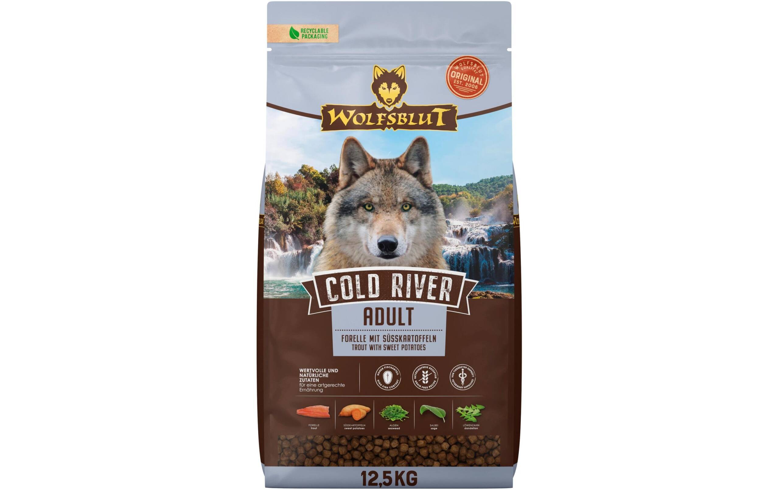 Wolfsblut Dog Cold River Adult Forelle & Süsskart., 12.5kg