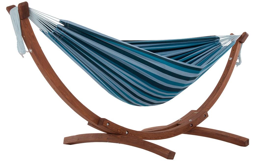 Vivere Hängematte Double Cotten Hammock Blue Lagoon, mit Holzgestell