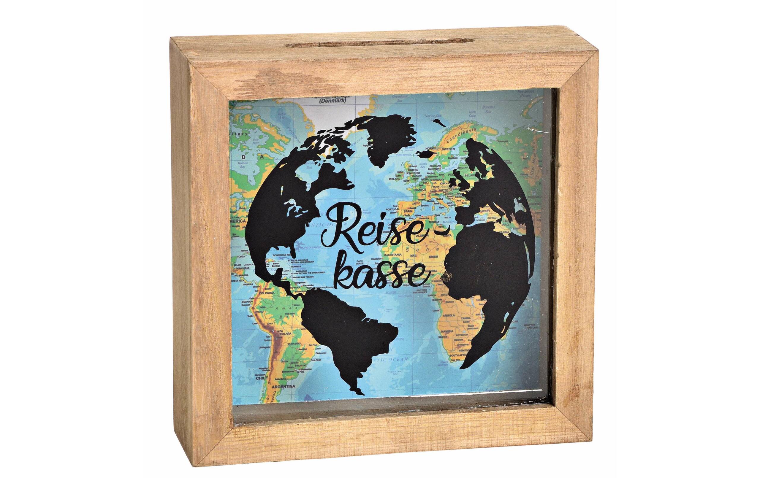 Spardose Reisekasse aus Holz/Glas braun B15xH15xT5cm