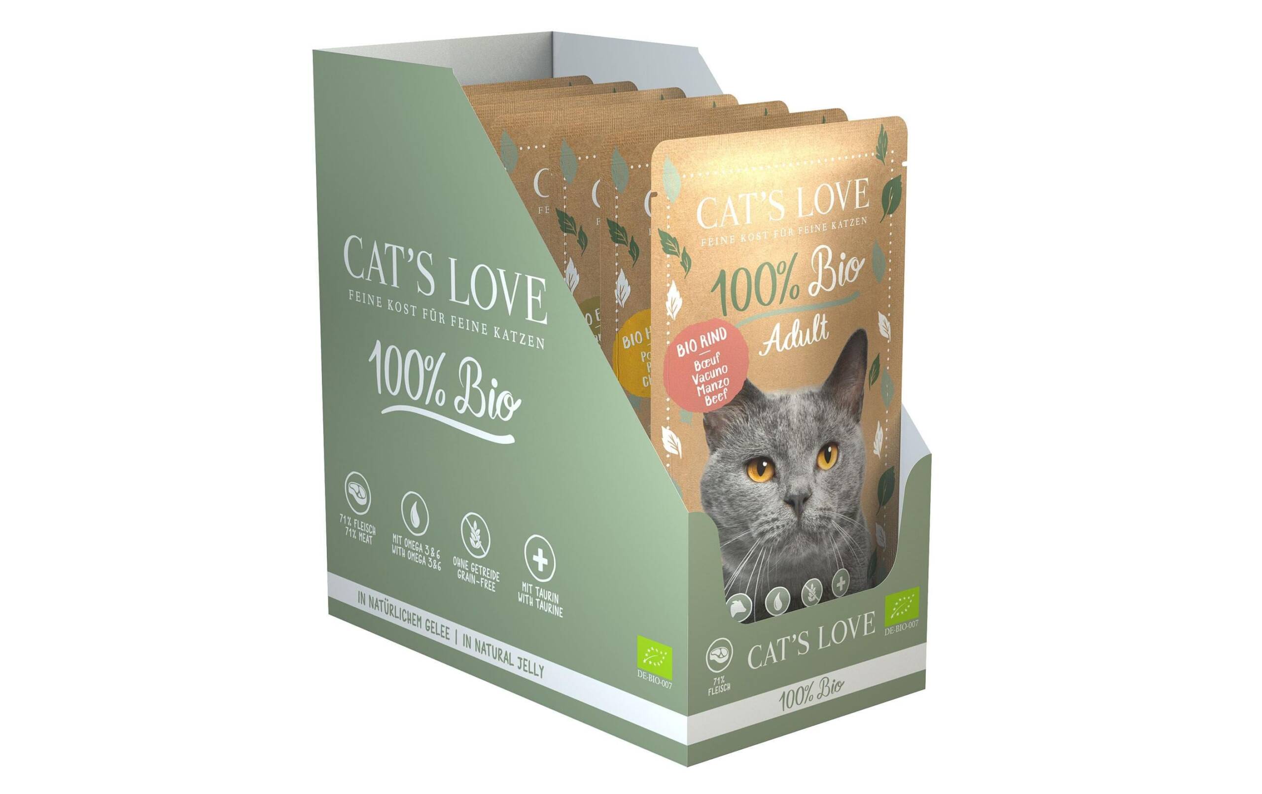 Cat's Love Nassfutter Adult BIO Multipack 6x100g (2x Rind, 2xHuhn, 2xEnte)
