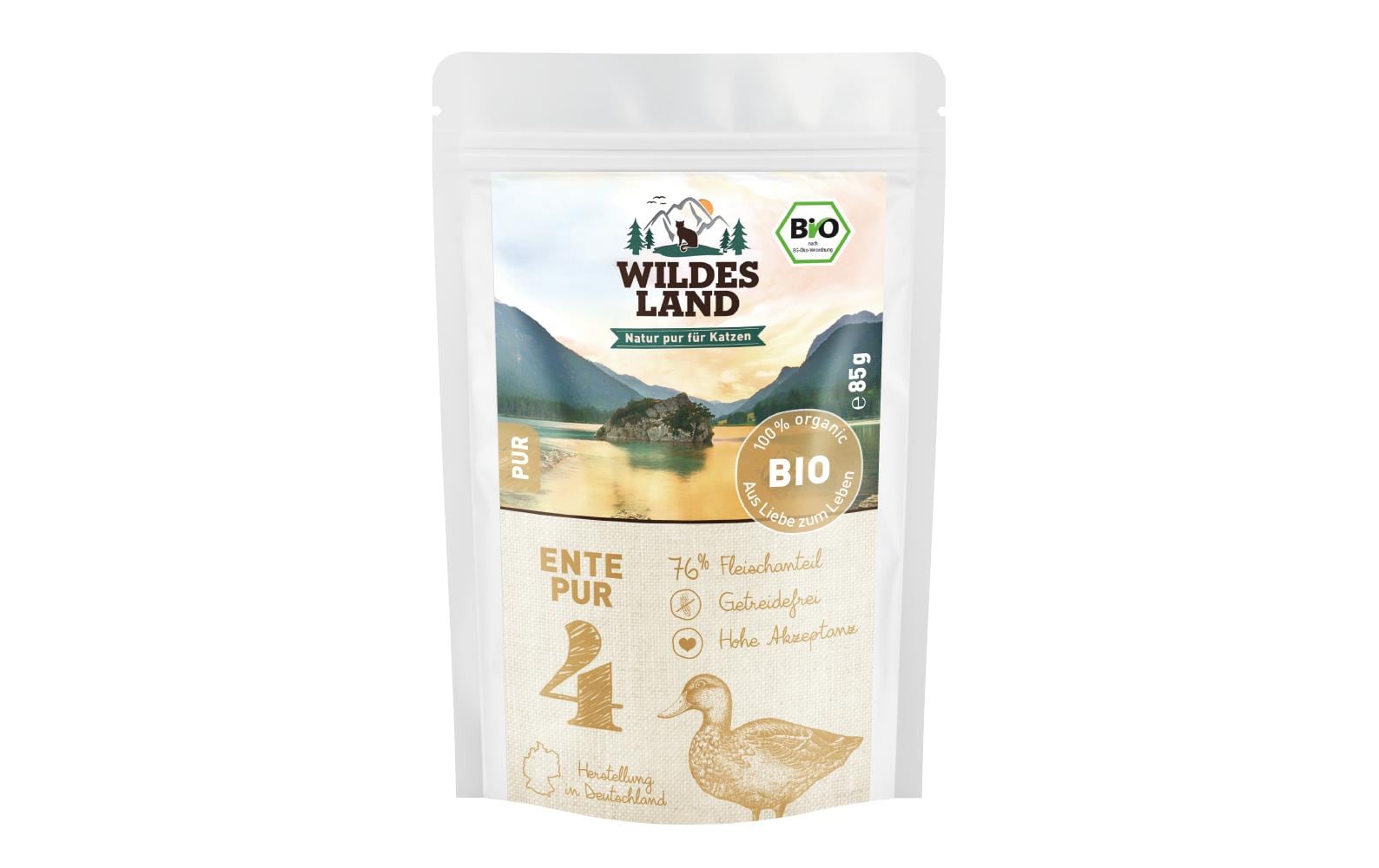 Wildesland Cat Adult BIO Ente, Lachsöl 12x85g