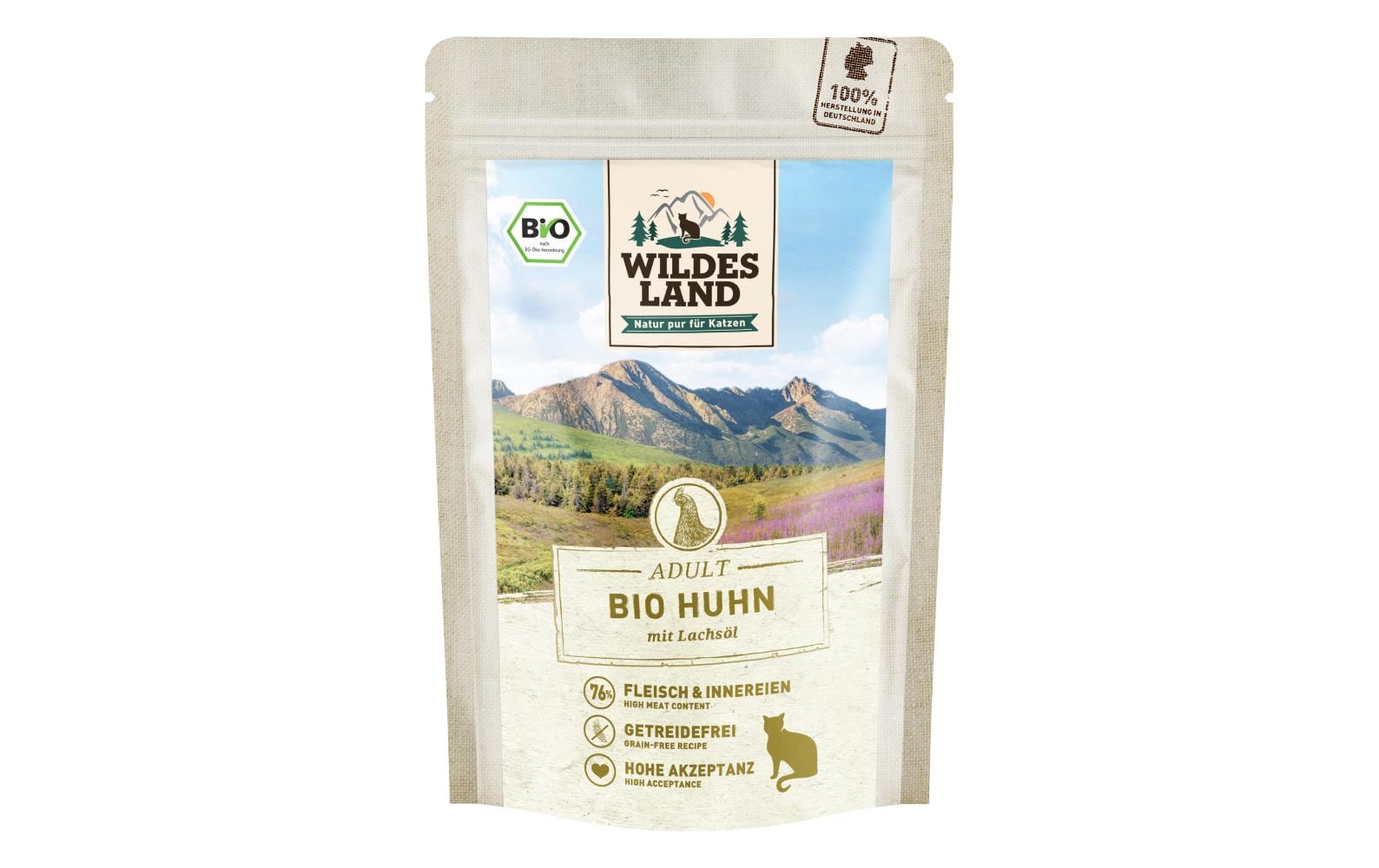 Wildesland Cat Adult BIO Huhn, Lachsöl 12x85g