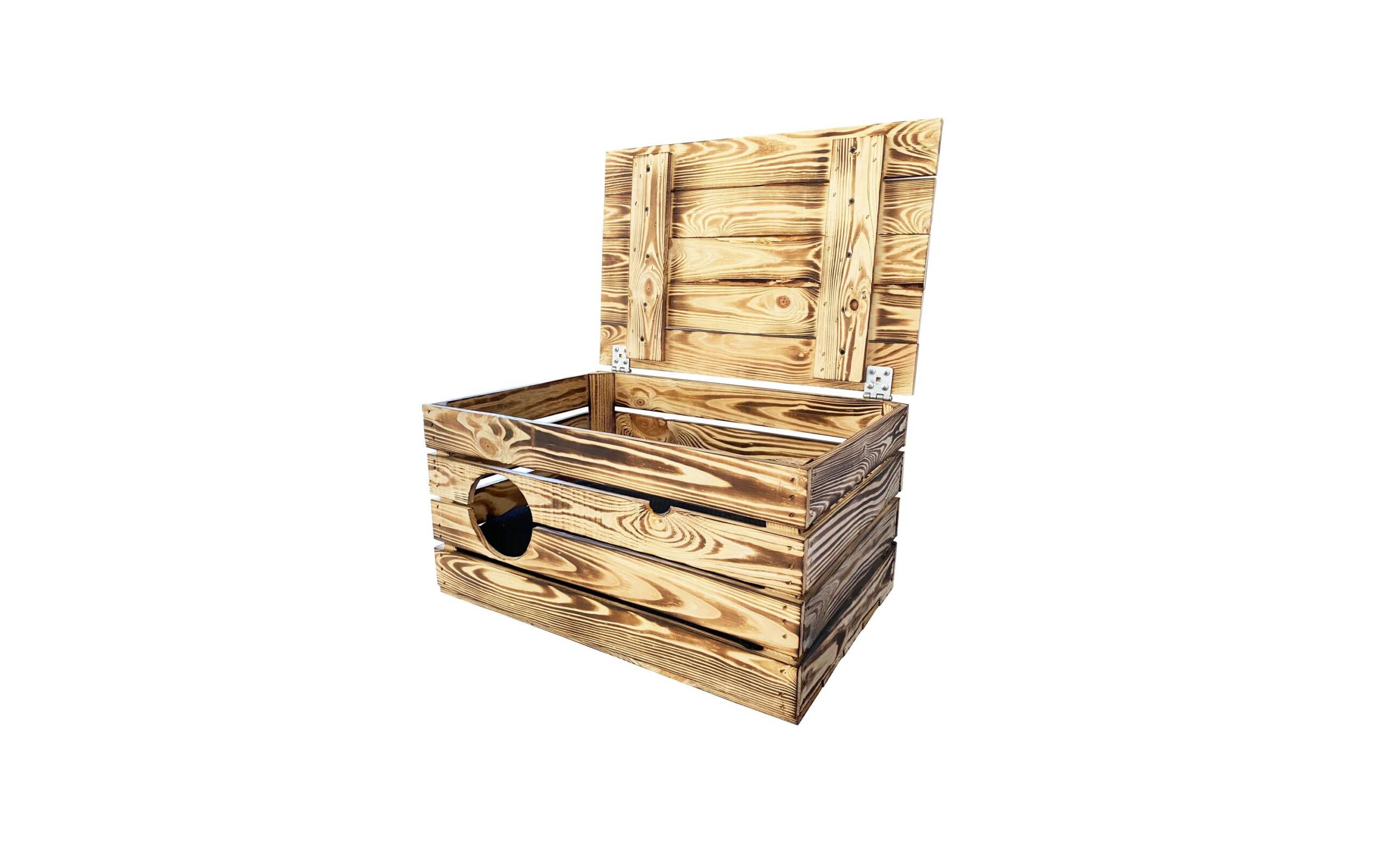 Holz Zollhaus Vintage Katzenhöhle XXL geflammt mit anthrazit Kissen