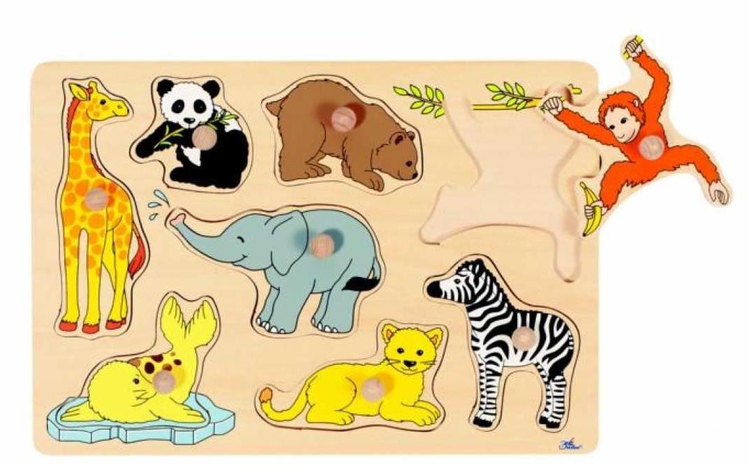 Steckpuzzle Tierkinder 30 x 21 x 2,4 cm, Holz, 8 Teile