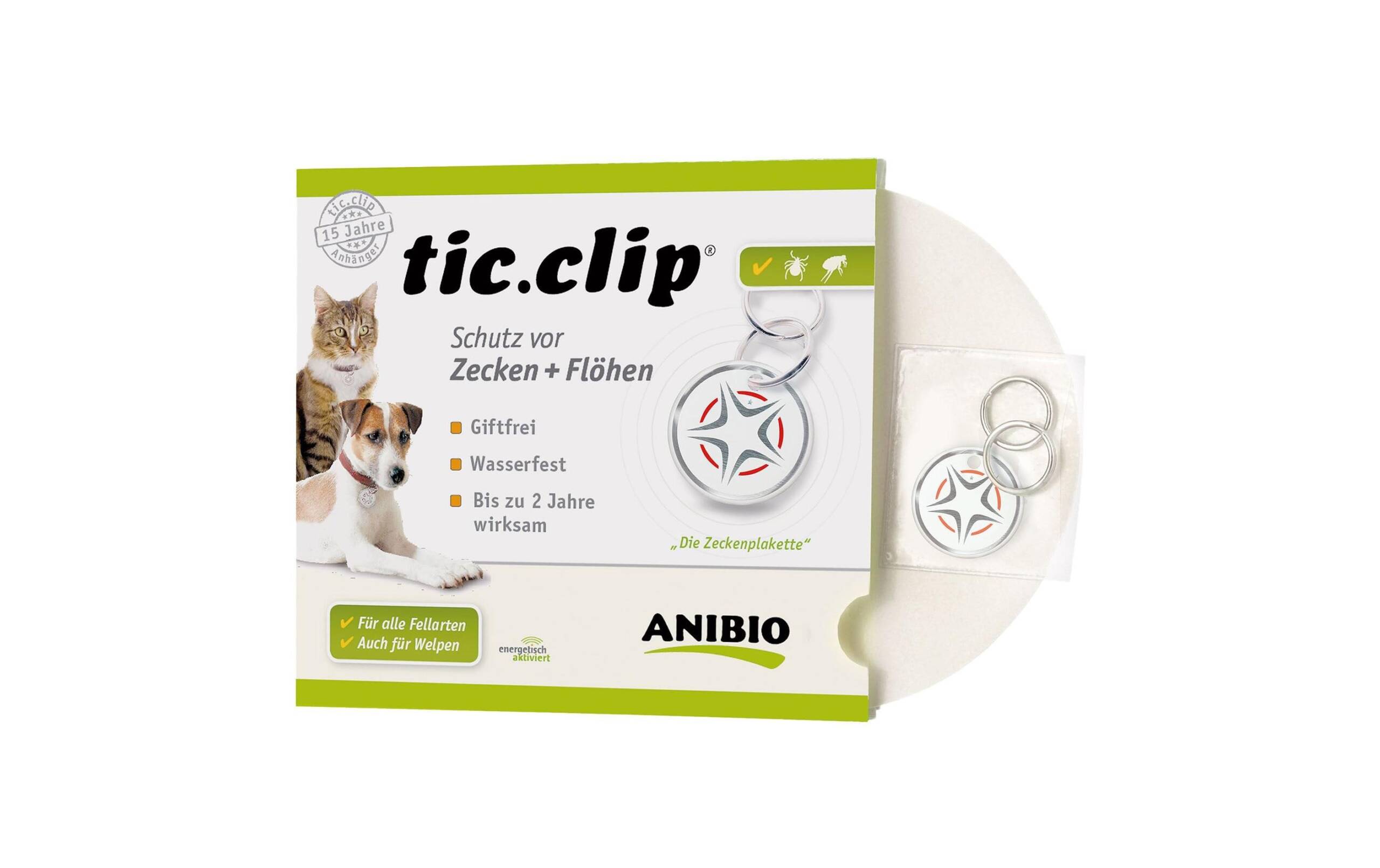 Anibio tic-clip Anhänger gegen Zecken Giftfrei wasserbeständig, auch f. Welpen