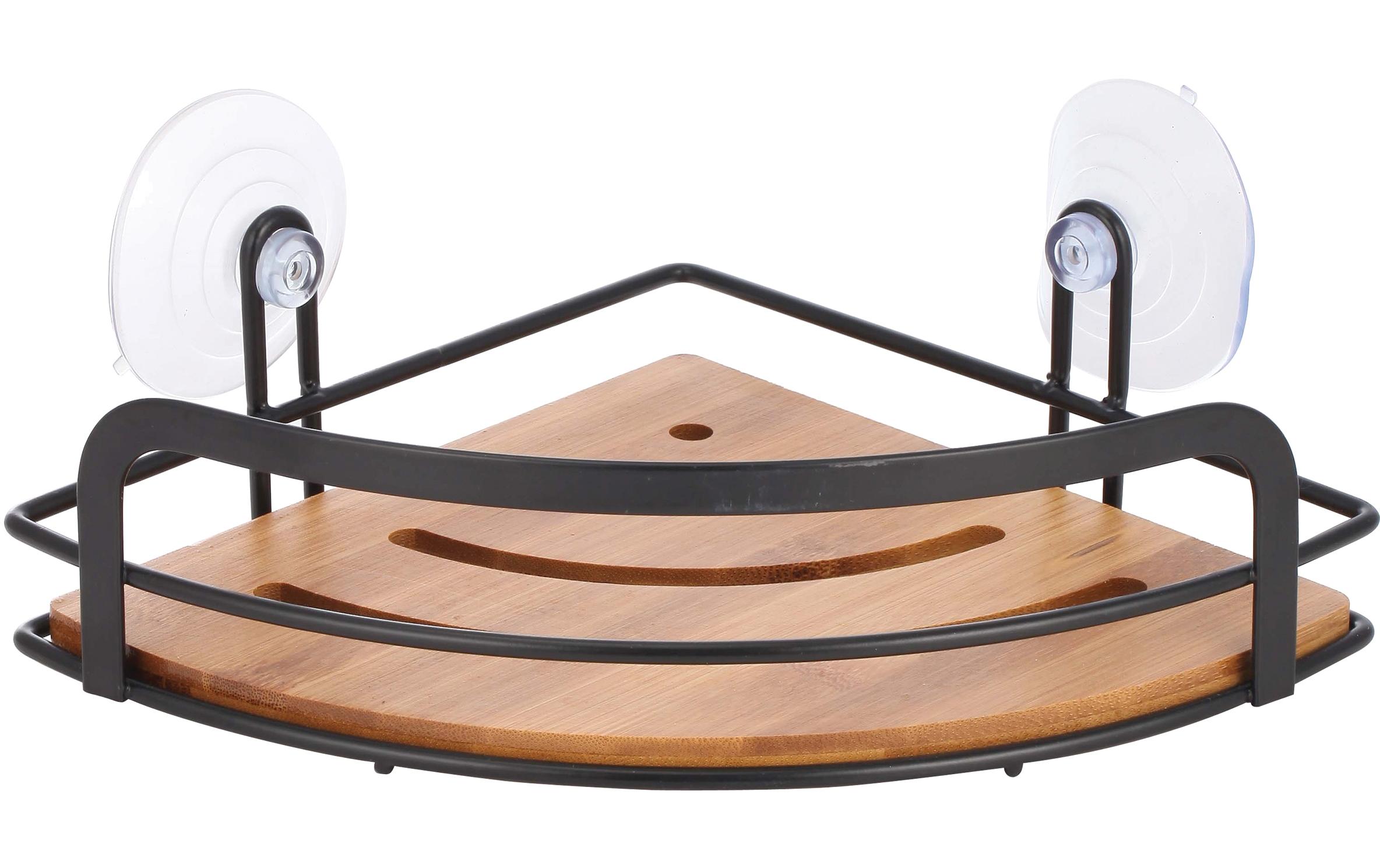 MSV Ablagekorb Hiko abgerundet, offen Stahl/Bambus, 21x21x9 cm (LxBxH)