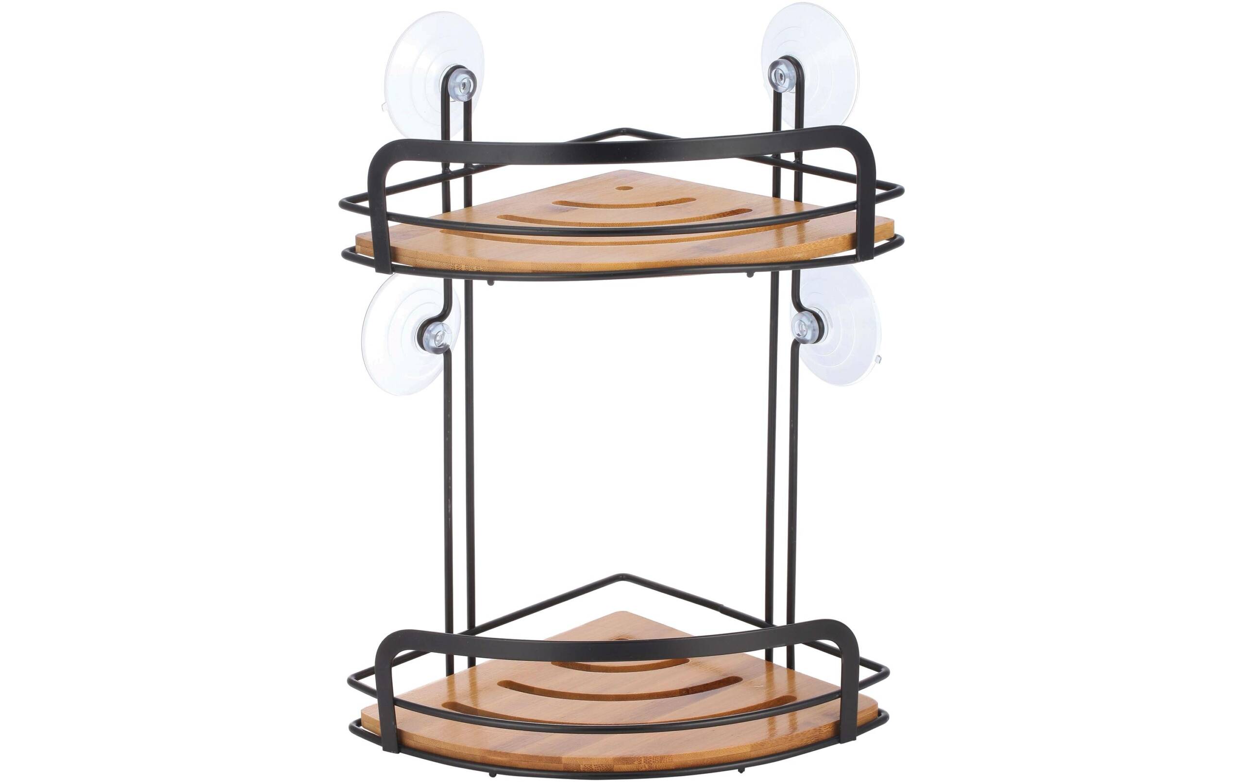 MSV Ablagekorb Hiko abgerundet, offen Stahl/Bambus, zweistöckig, 21x21x34 cm