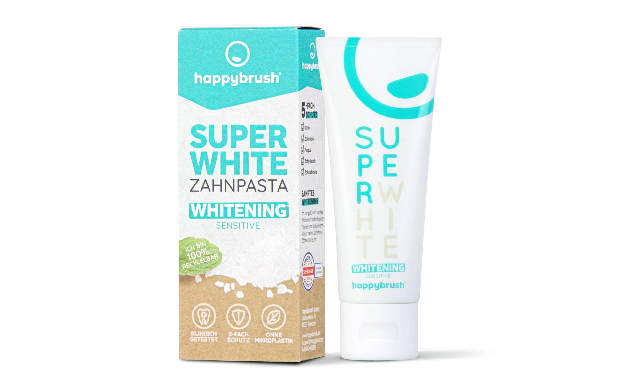 happybrush SuperWhite & Protect Zahnpasta Spearmint Geschmack, vegan