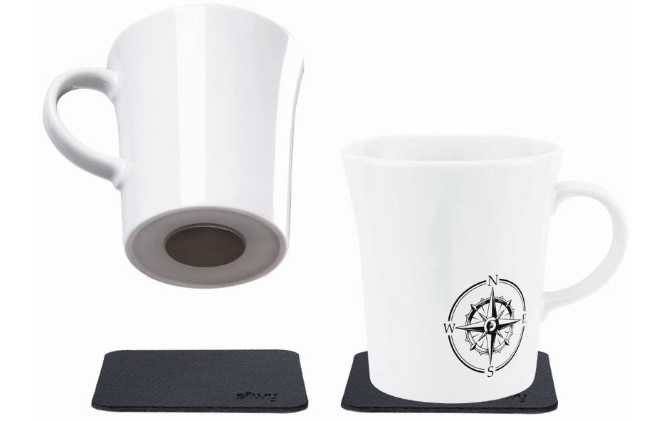 Porzellan Magnet-Henkel-Tassen Set Reiselust, inkl. Metall-Nano-Gel-Pads BLACK