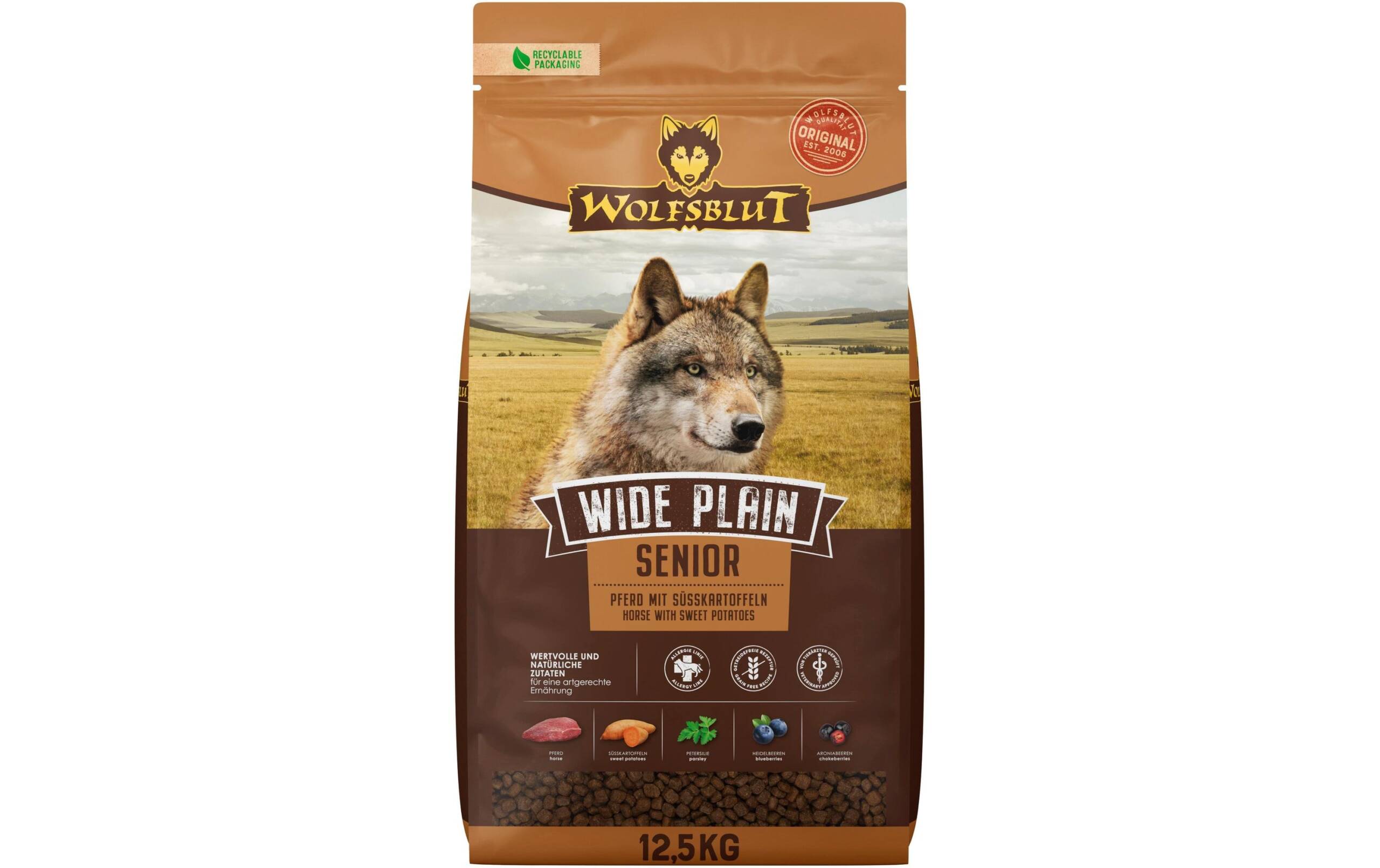 Wolfsblut Dog Wide Plain Senior Pferd Süsskart. 12.5kg