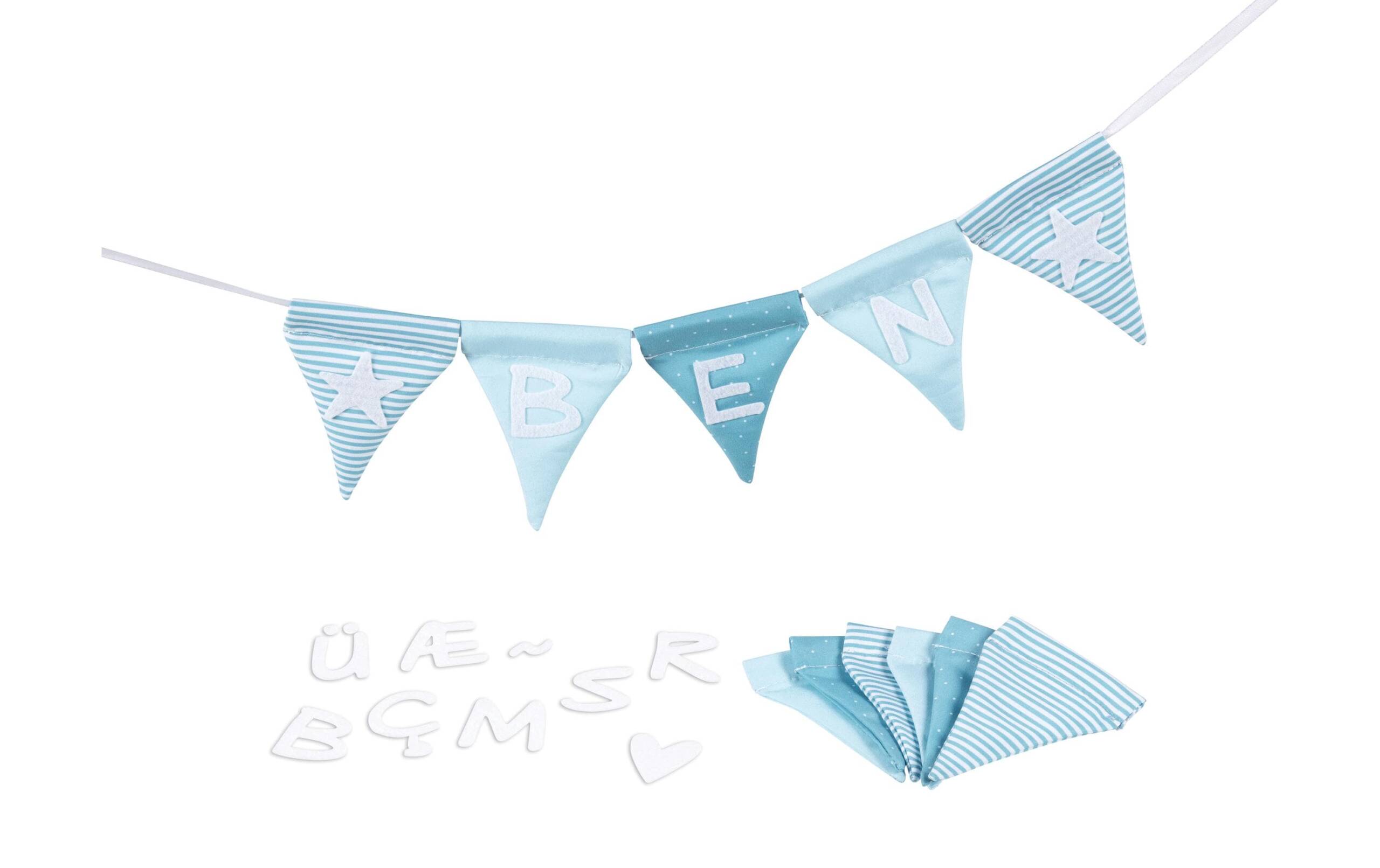 Goki Buchstabenwimpelkette blau L= 150 cm, Wimpel 7,5 x 10 cm, Textil