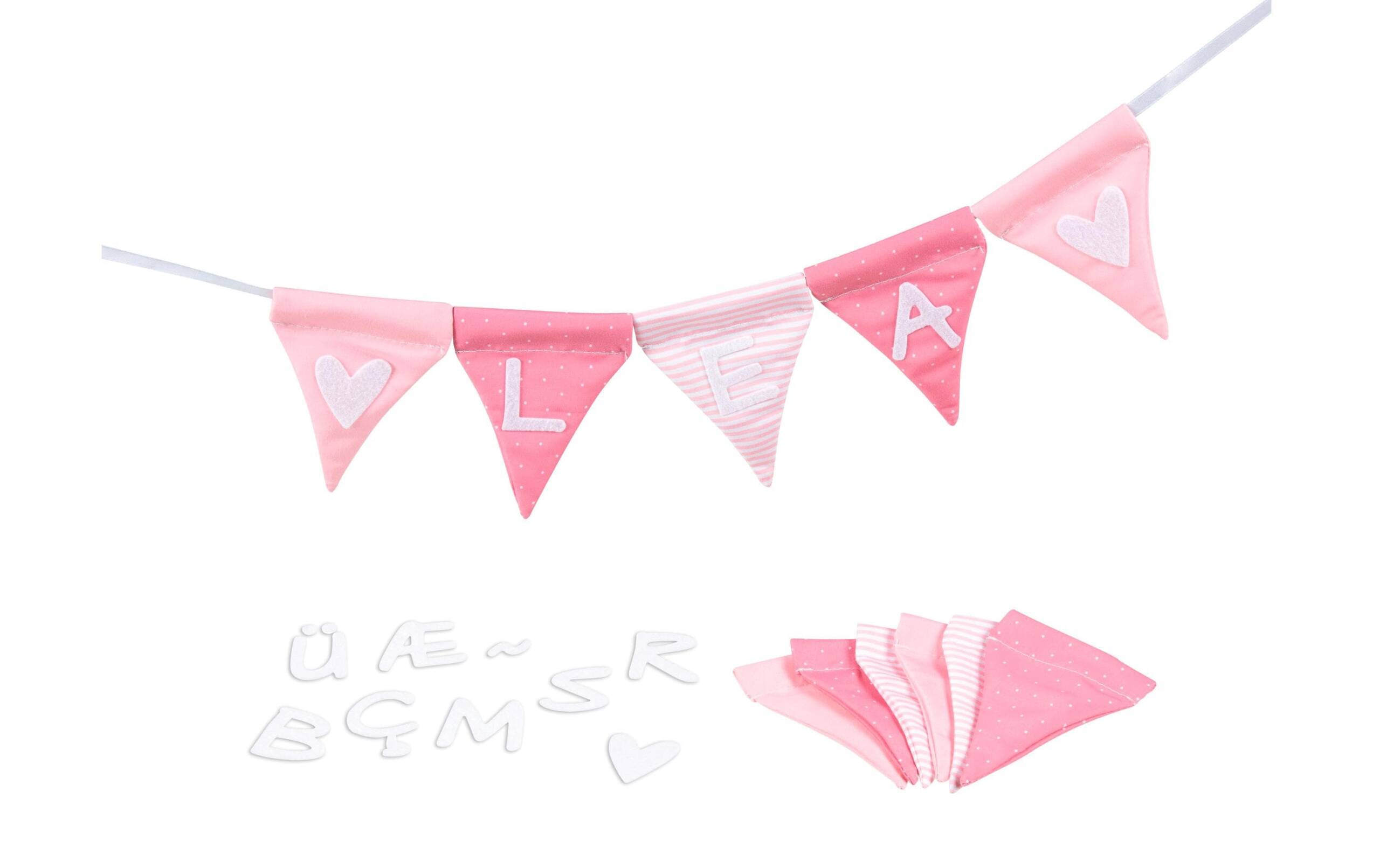 Goki Buchstabenwimpelkette rosa L= 150 cm, Wimpel 7,5 x 10 cm, Textil
