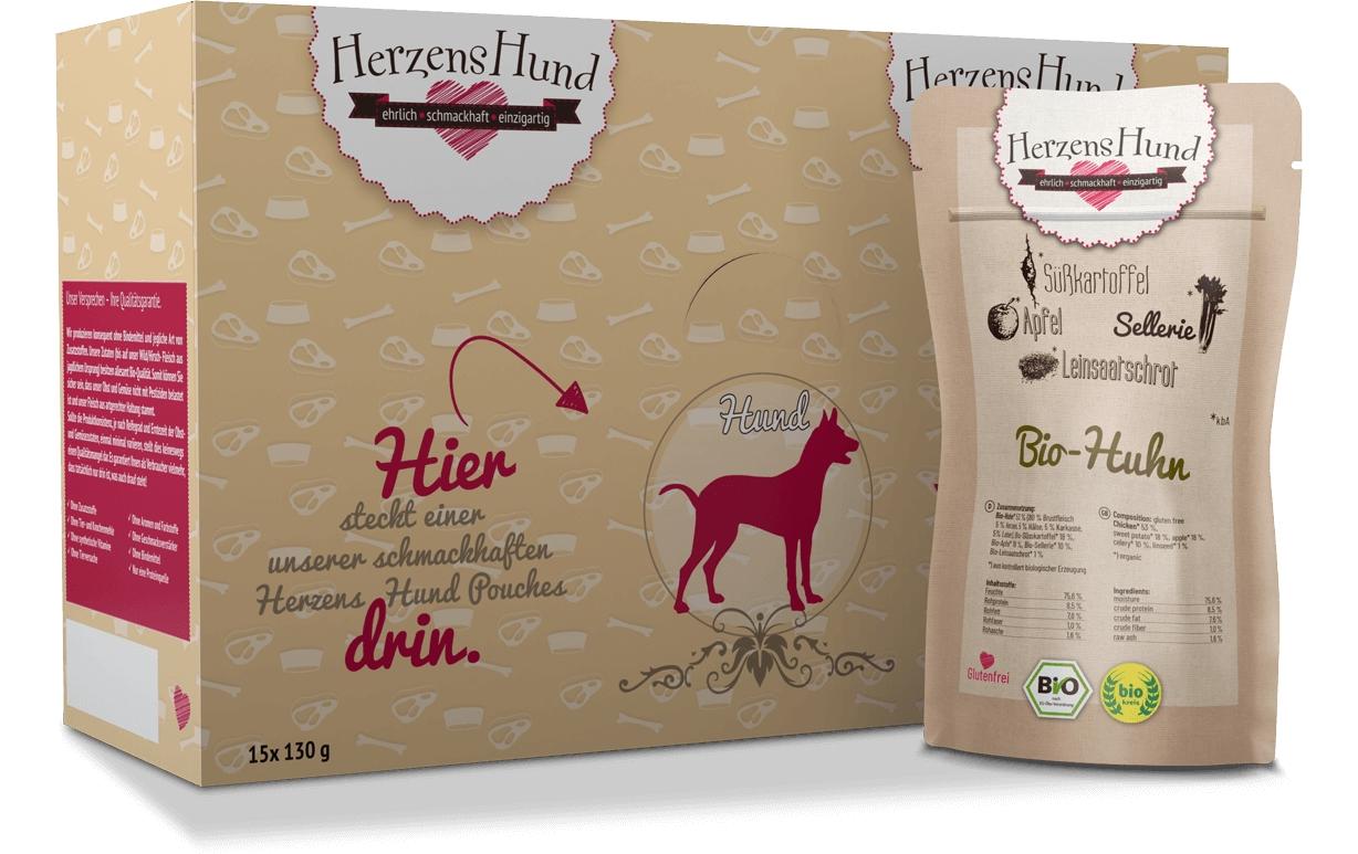 Herzenshund Bio-Huhn mit Bio-Gemüse 130g, Pouch – Bild 3