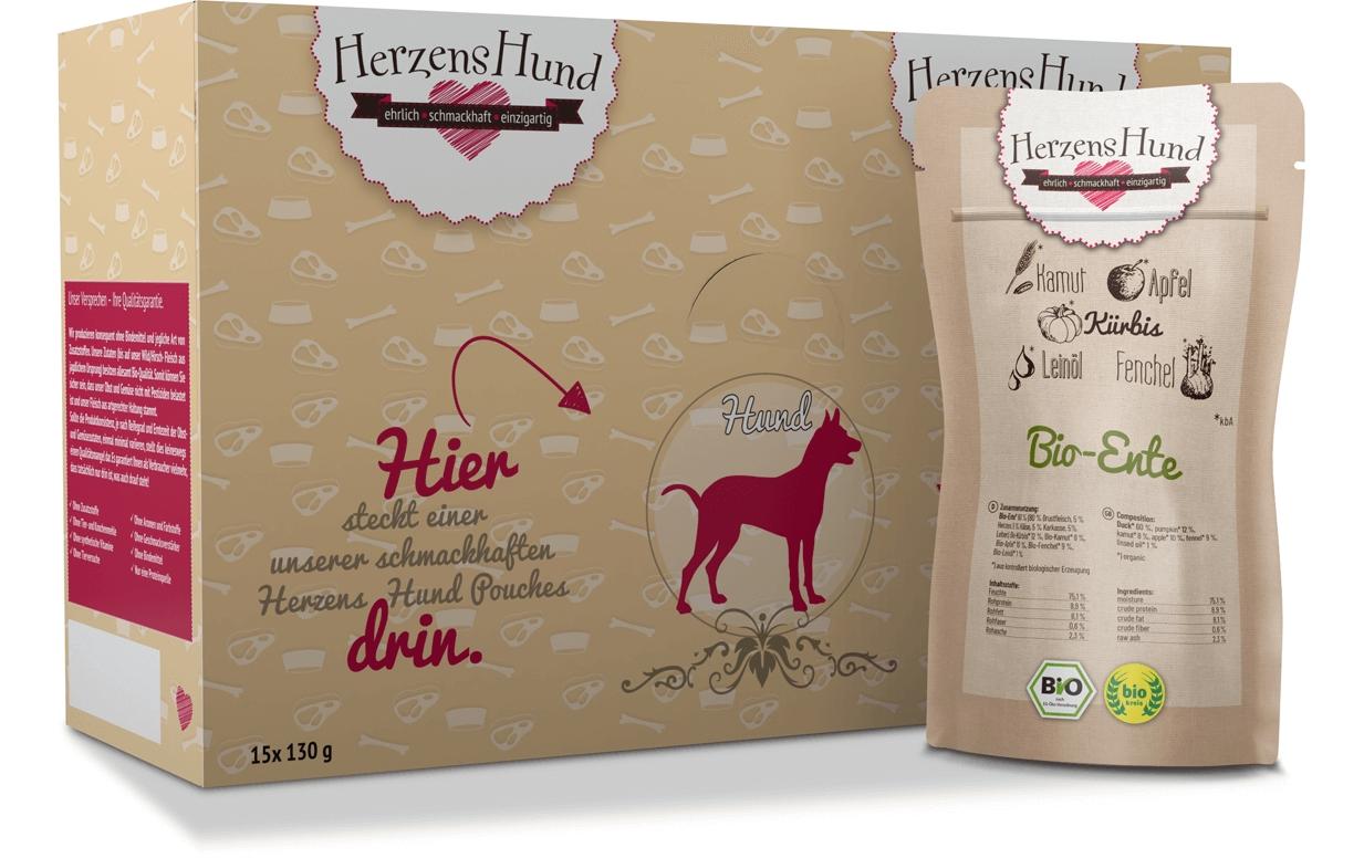 Herzenshund Bio-Ente mit Bio-Gemüse 130g, Pouch – Bild 3
