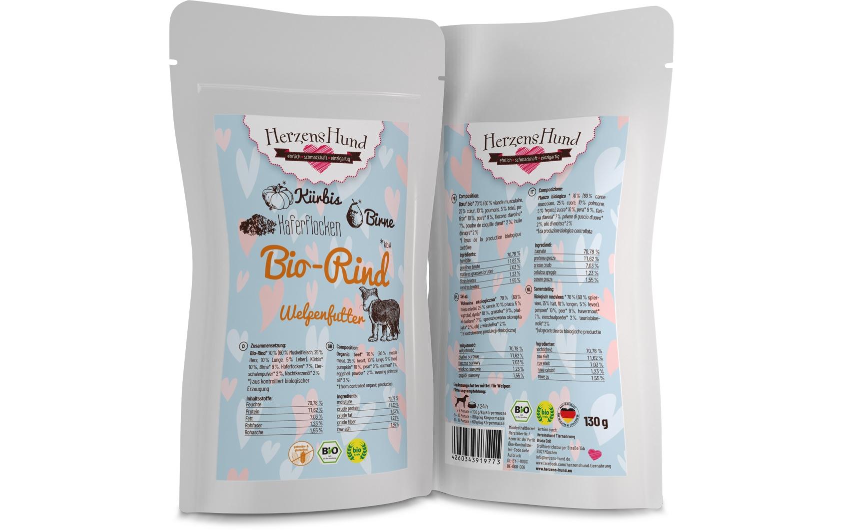 Herzenshund Welpe Bio-Rind mit Bio-Kürbis 130g
