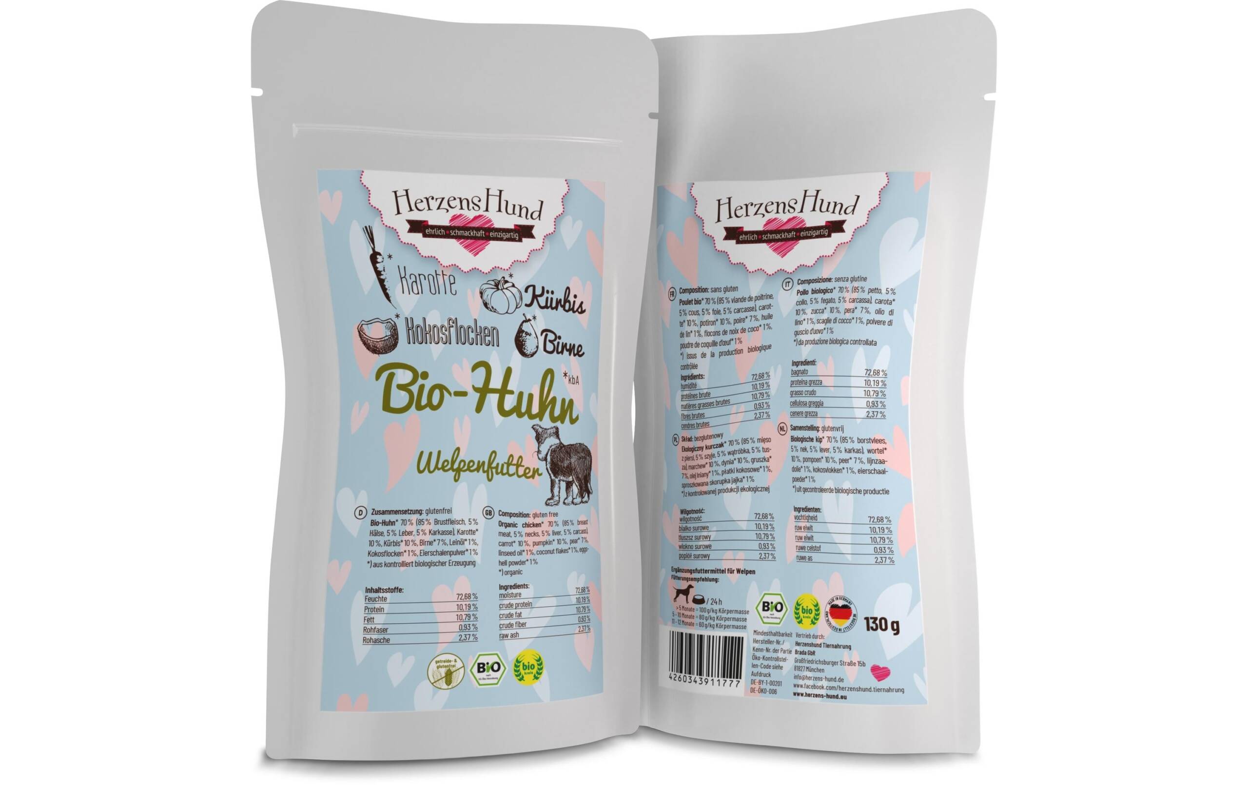 Herzenshund Welpe Bio-Huhn mit Bio-Karotte 130g – Bild 2