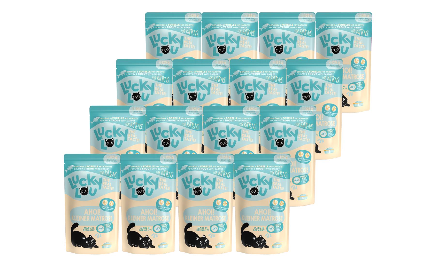 Lucky Lou Lifestage Kitten Geflügel&Forelle 16x125g Kit