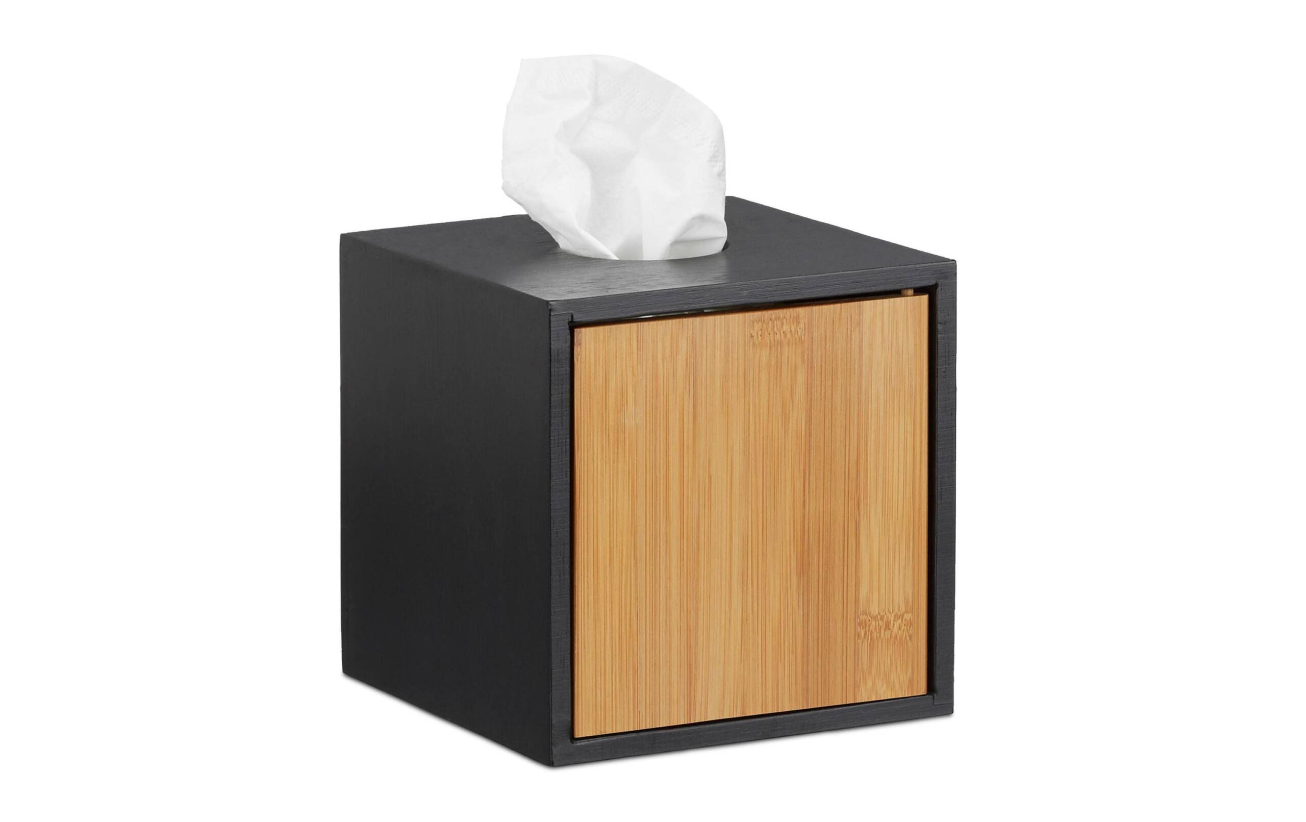 relaxdays Kosmetiktuchbox Quadratisch Bambus, Schwarz