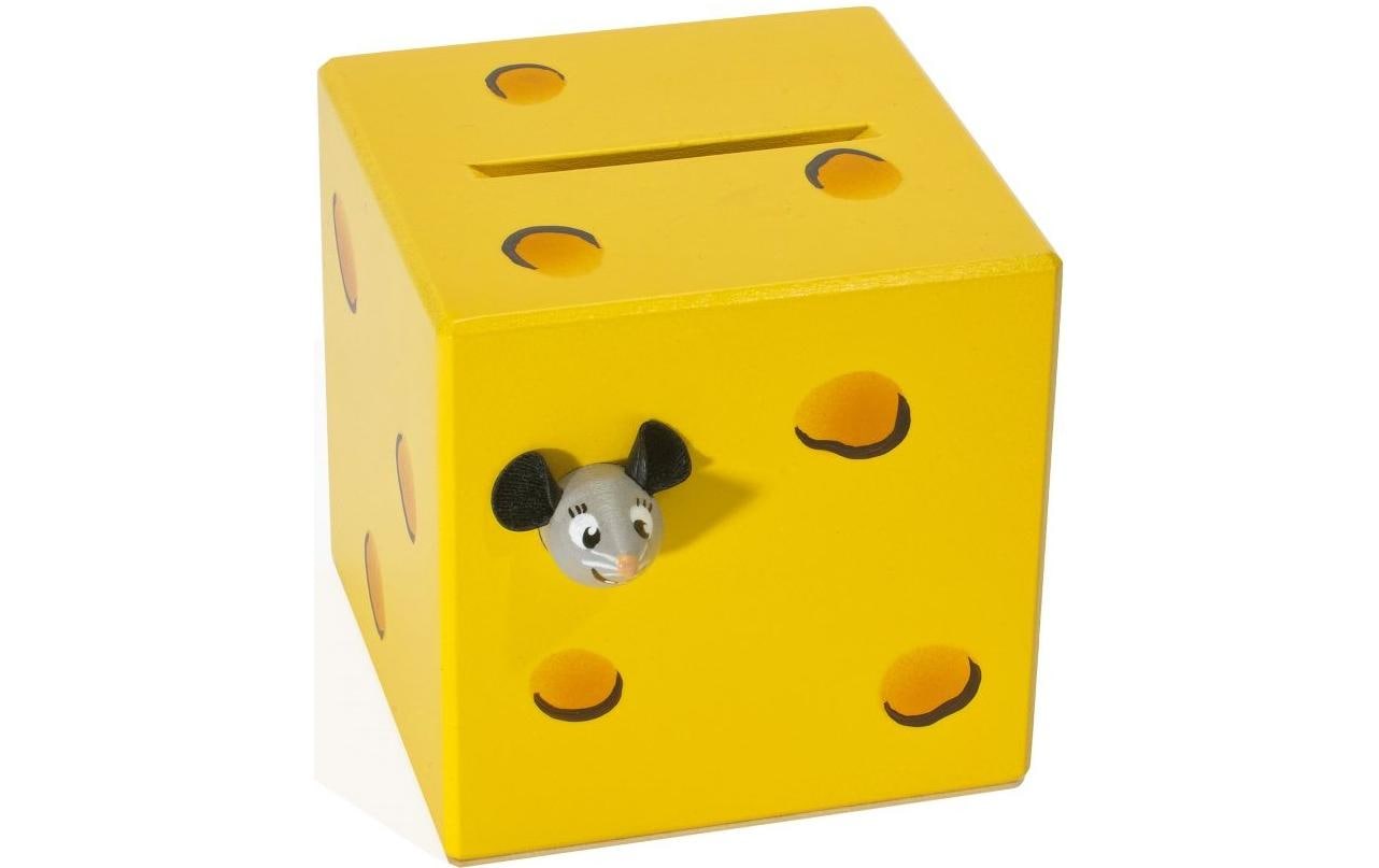 Weizenkorn Spardose Käse mit Maus Holz, 9x9x11 cm (BxHxT)