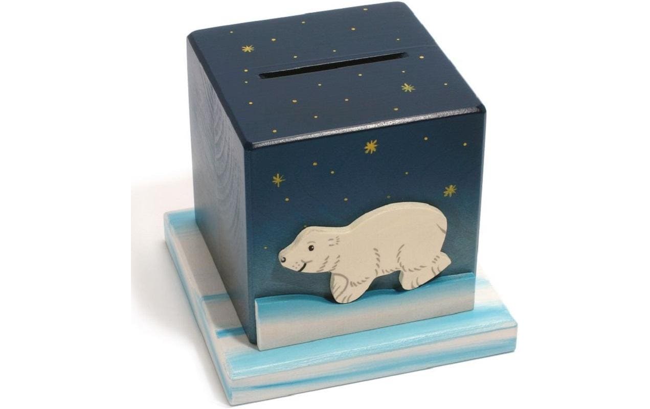 Weizenkorn Spardose Eisbär Holz, 11x11x10 cm (BxHxT)