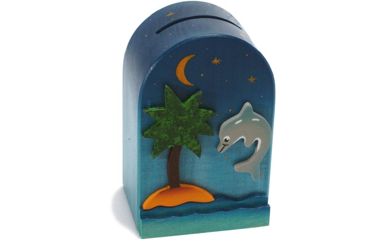 Weizenkorn Spardose Delphin Holz, 10x7x14 cm (BxHxT)