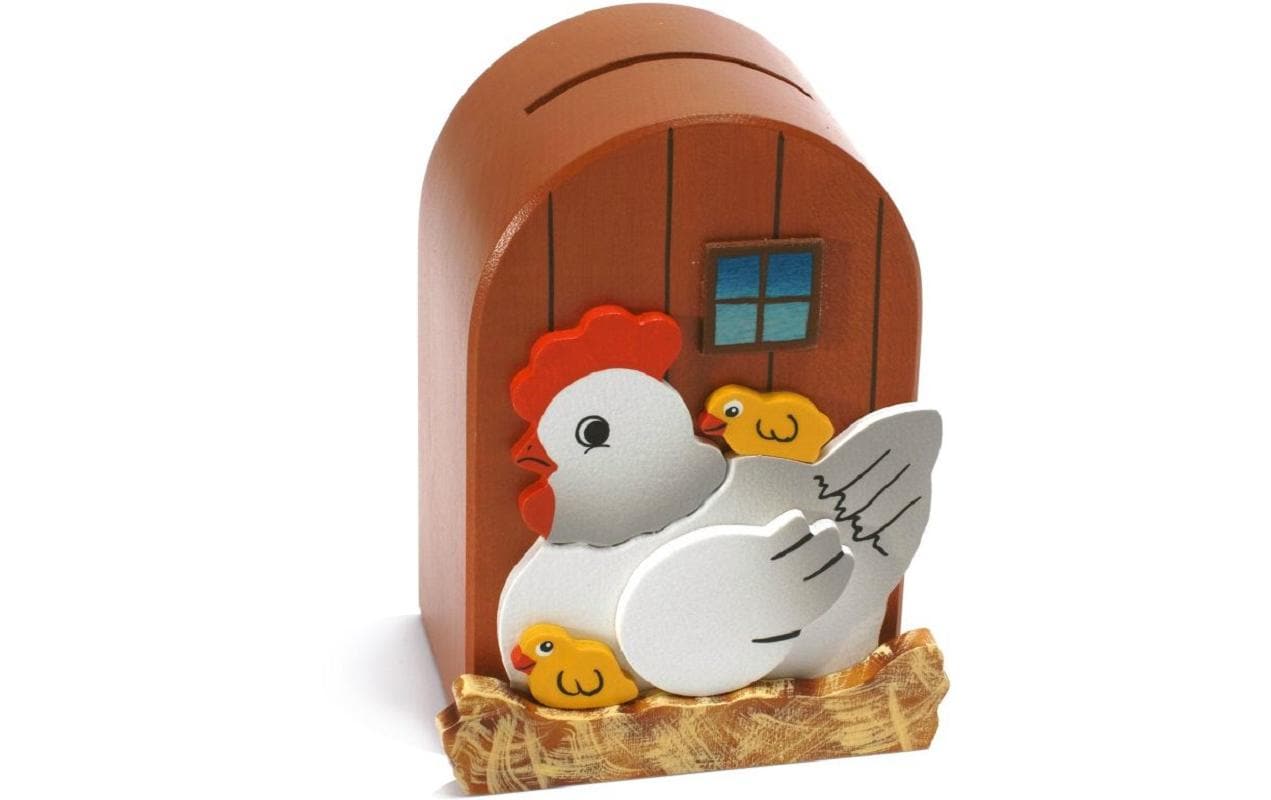 Weizenkorn Spardose Huhn Holz, 11x8x14 cm (BxHxT)