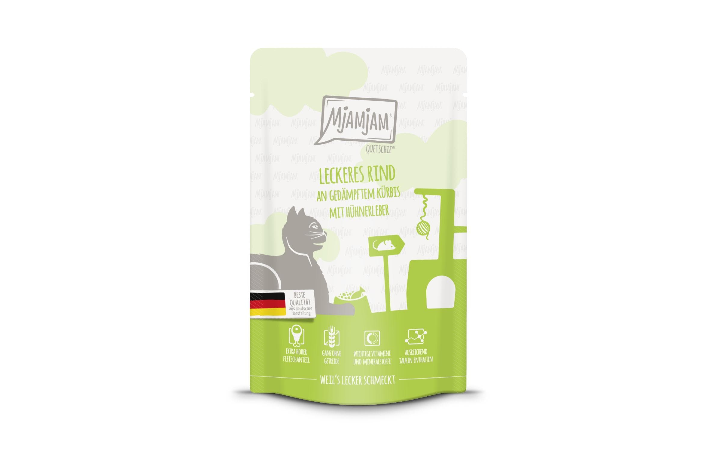 Mjamjam Cat Quetschie leckere Mahlzeit 125g Rind & Kürbis