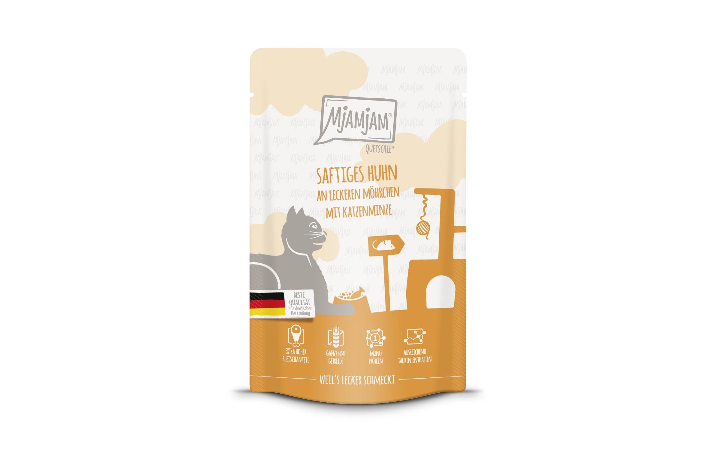 Mjamjam Cat Quetschie leckere Mahlzeit 125g Huhn & Möhrchen – Bild 2