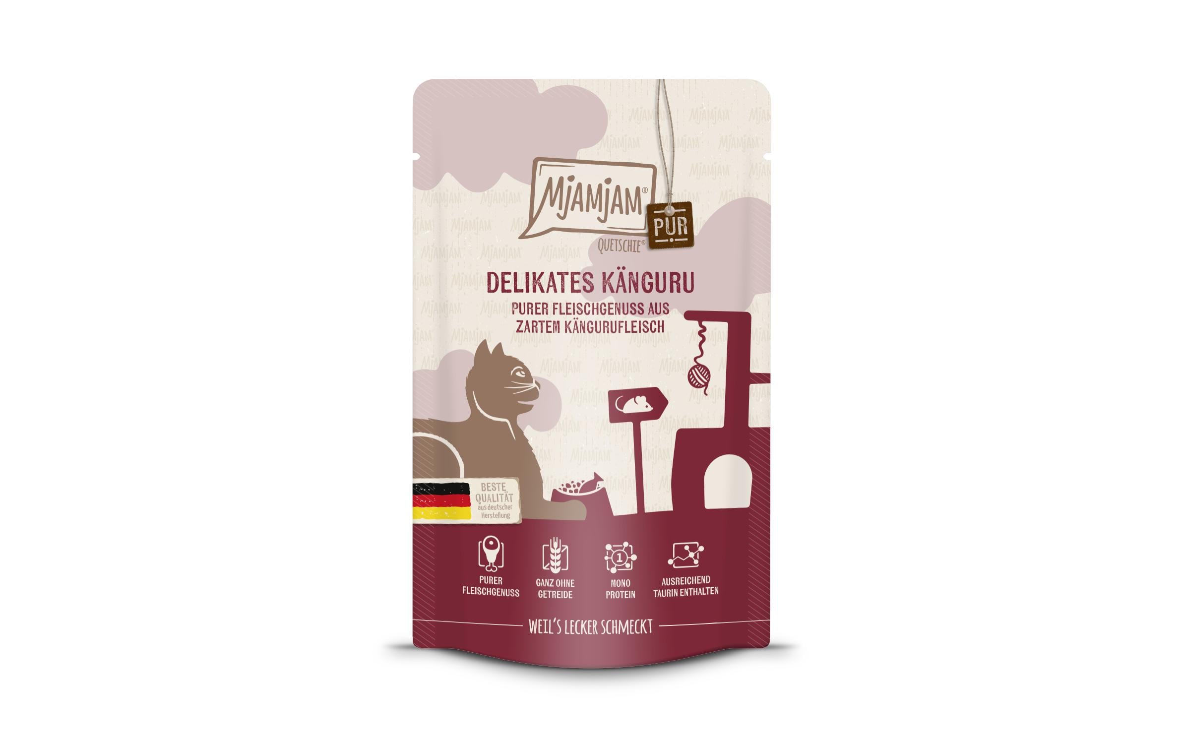Mjamjam Cat Quetschie pur.Fleischgen. 125g Delikates Känguru pur