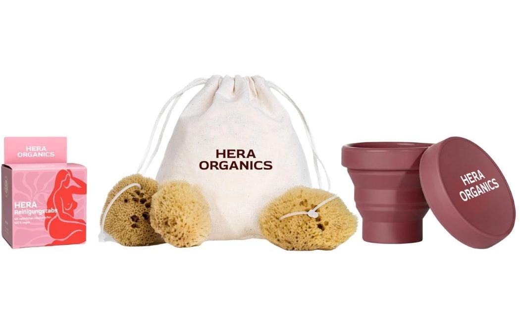 Starterkit Menstruationsschwämme M 3er Set mit Fäden M, case, Reinigungstabs