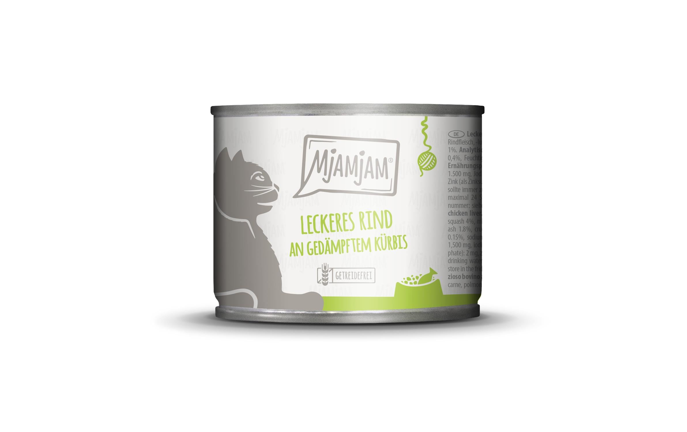 Mjamjam Cat Dose leckere Mahlzeit 200g Rind & Kürbis