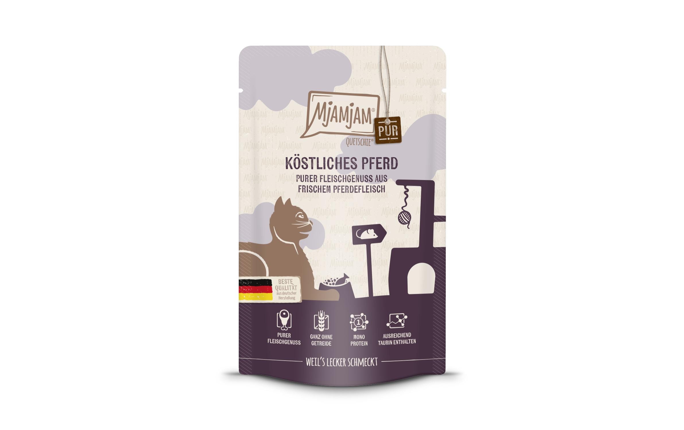 Mjamjam Cat Quetschie pur.Fleischgen. 125g köstliches Pferd pur