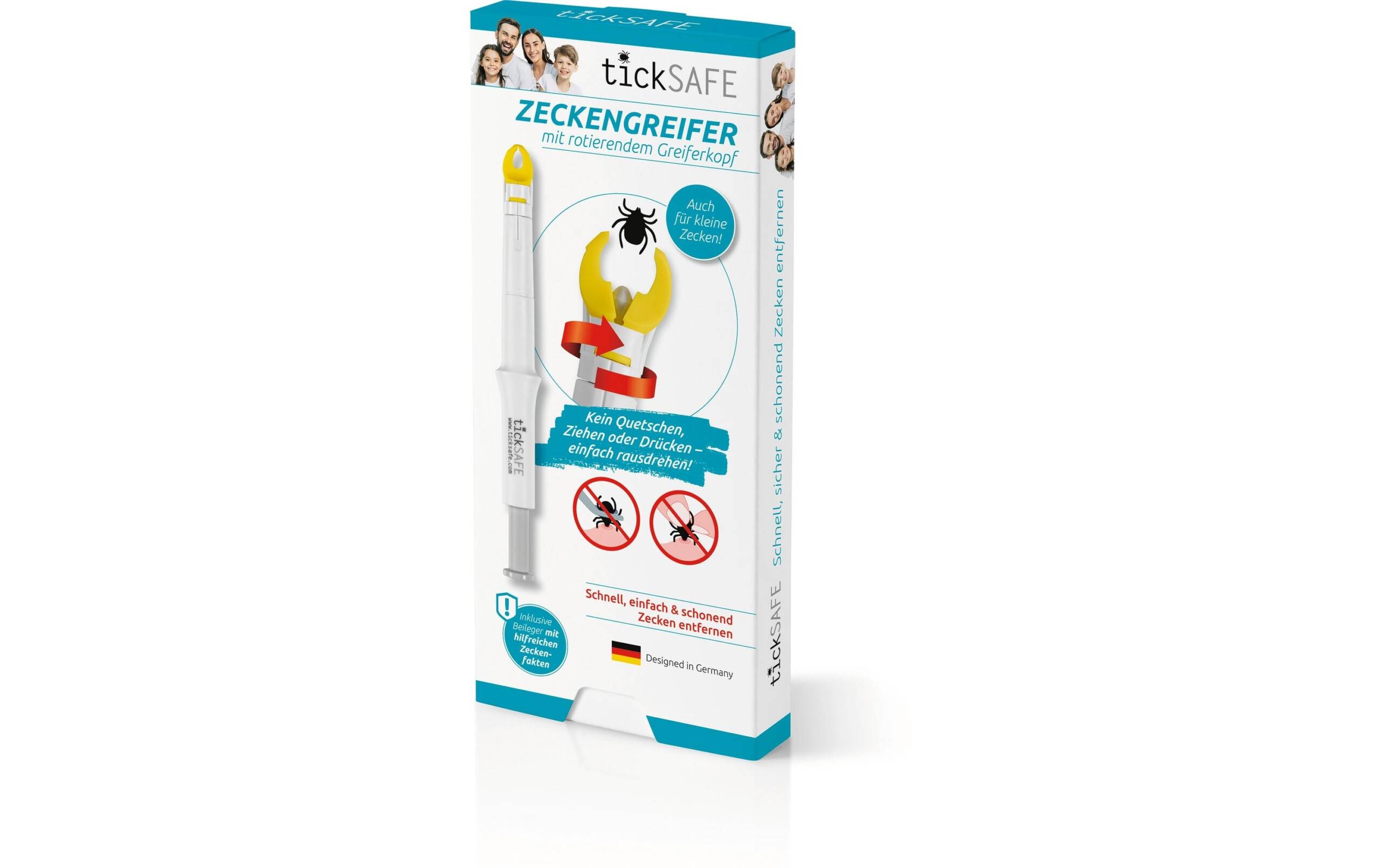 tickSAFE rotierender Zeckengreifer Mensch 16.9cm, weiss gelb, Für Menschen ausgelegt.