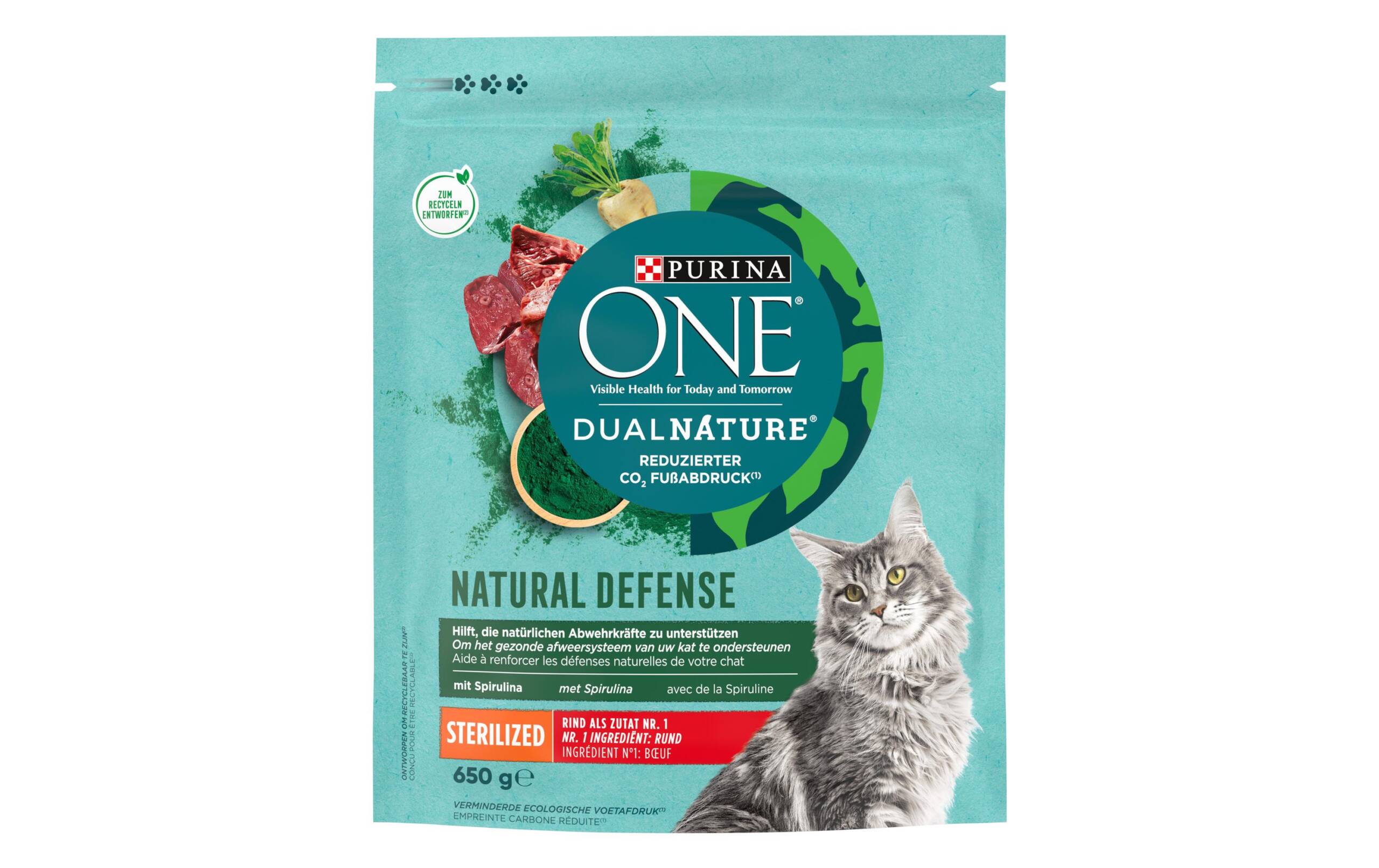 Purina One Trockenfutter Dual Nature Sterilised Rind und Spirulina 650g