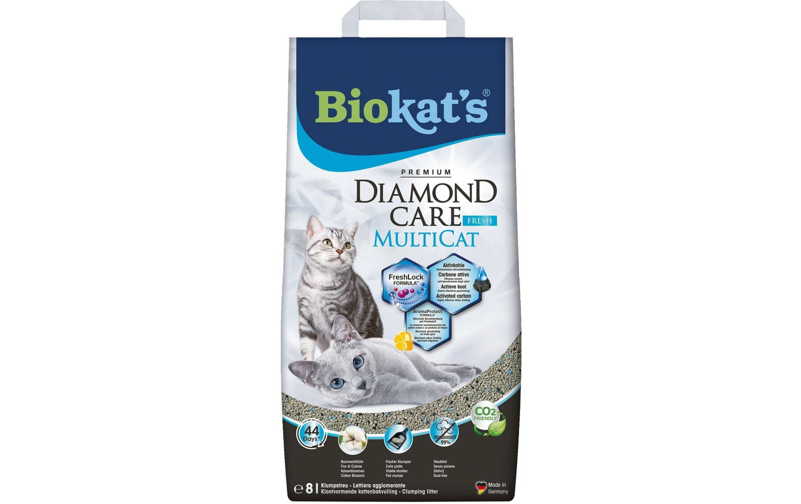 Biokat`s Diamond Care Multicat Fresh 8L Katzenstreu für Mehrkatzen-Haushalte