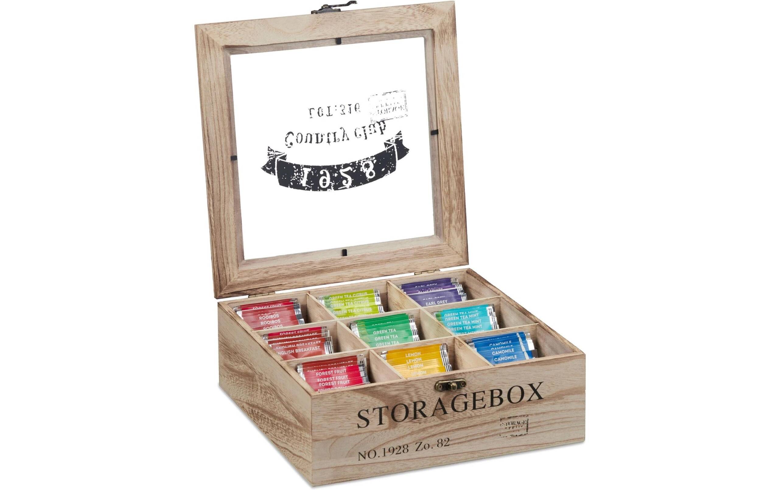 relaxdays Teebox Holz 9 Fächer 9 x 24 x 25 cm