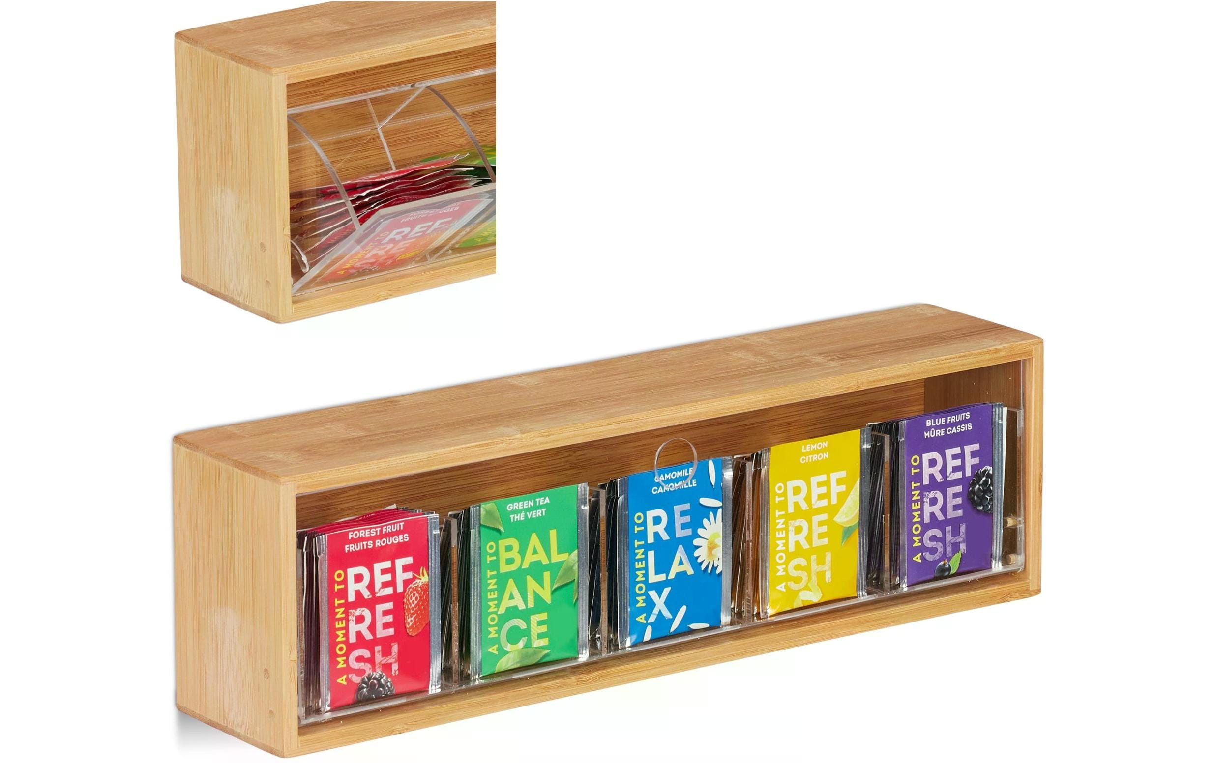 relaxdays Teeboxleiste Bambus 5 Kammern 11.5 x 39 x 8 cm