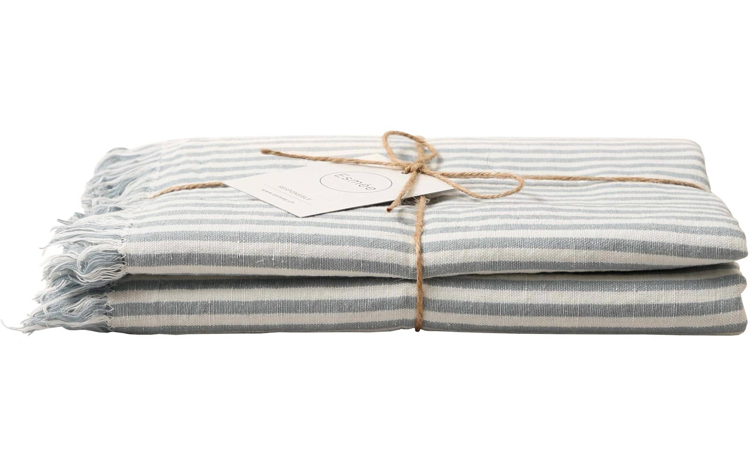 Esmée Hamam und Strandtuch Sol 100x190 cm Blau-Weiss, 50% Bio Baumwolle & 50% Leinen