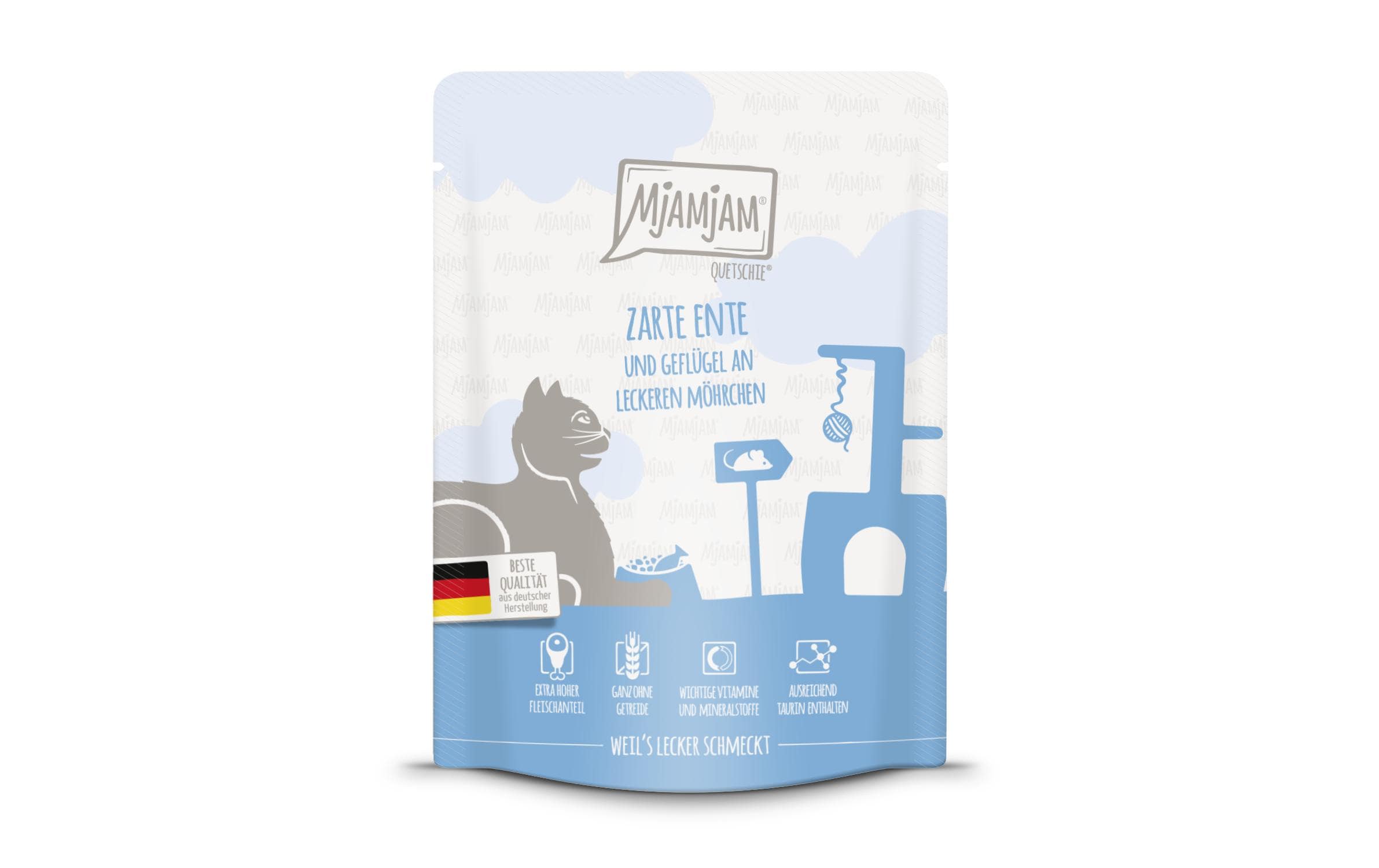 Mjamjam Cat Quetschie leckere Mahlzeit 300g Zarte Ente & Geflügel