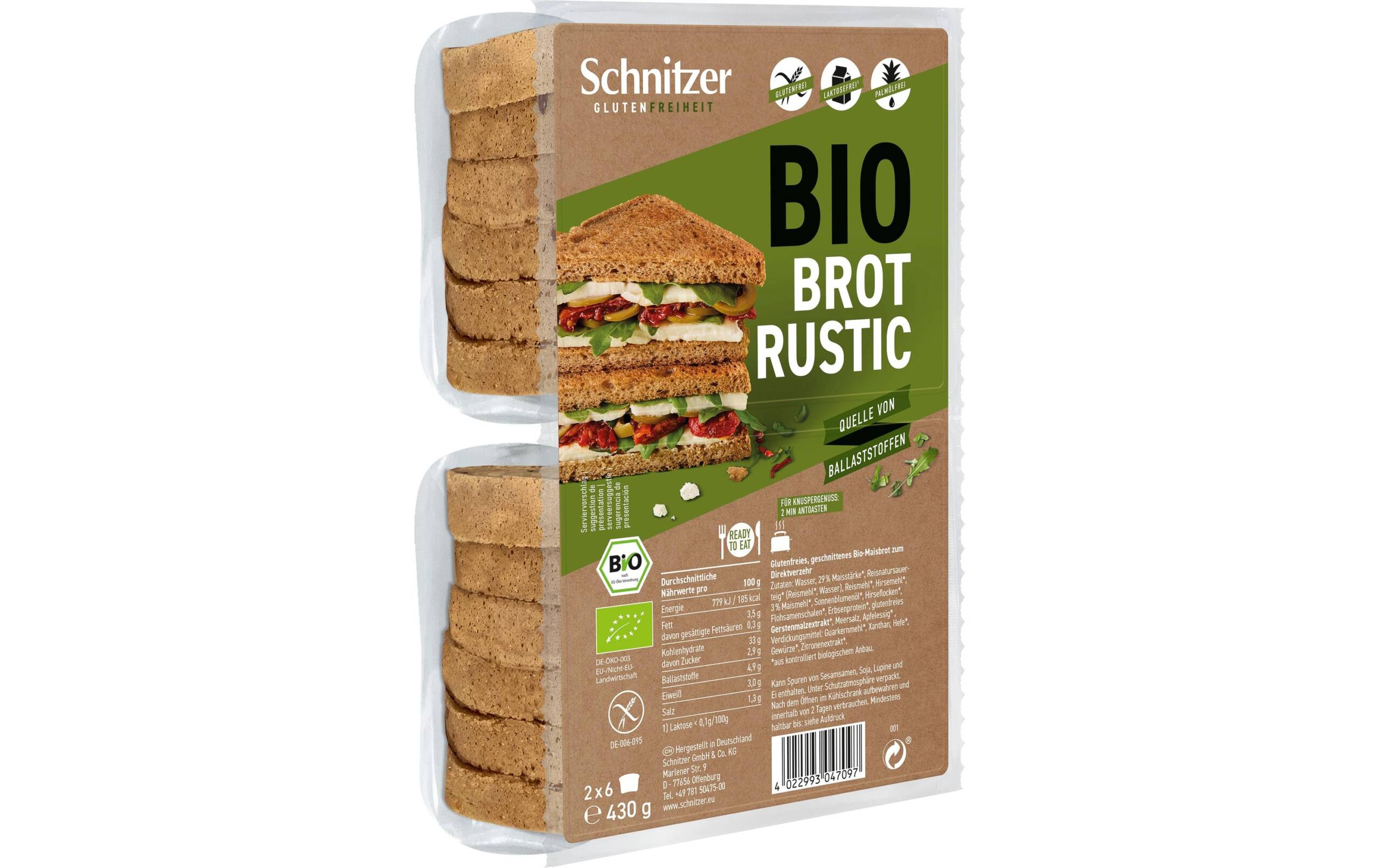 Schnitzer Bio Toastbrot Rustic 430g (2x6 Toast)