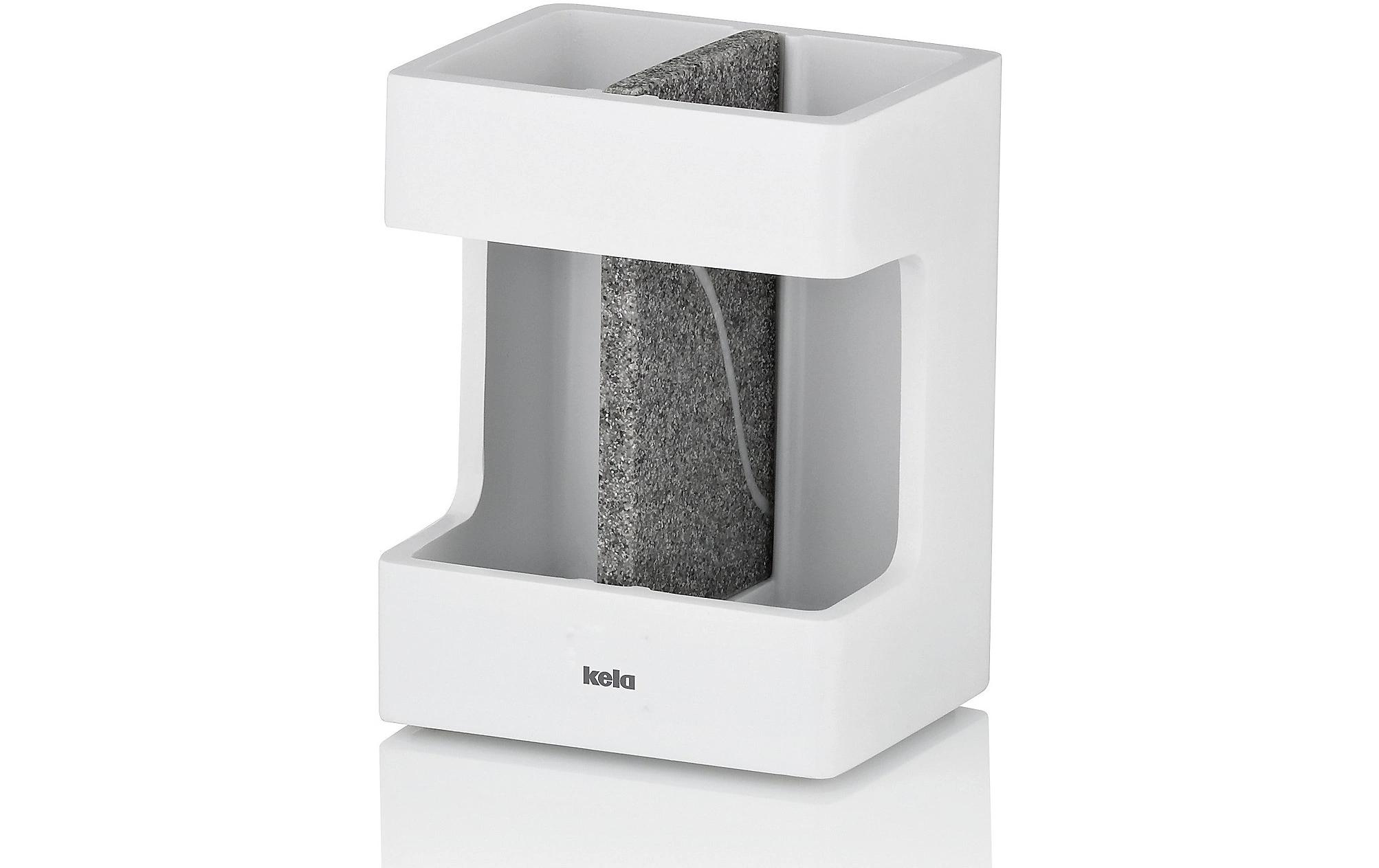 Kela Zahnbürstenhalter Cube Weiss Poly/Eichenholz, L8,5 / B6,5 / H11,5 cm