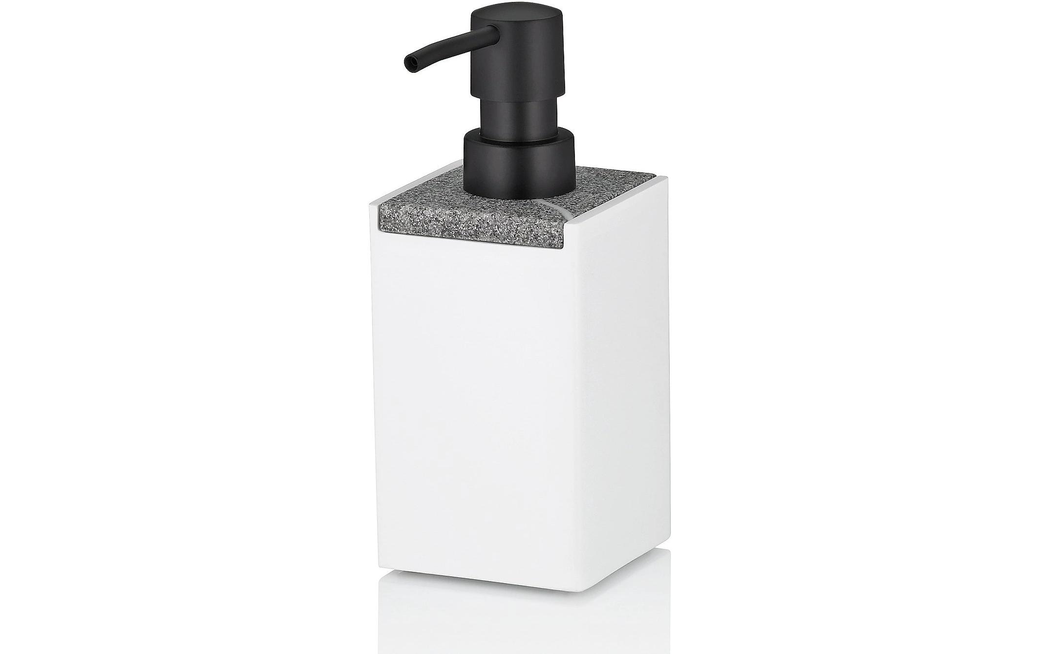 Kela Seifenspender Cube Weiss Poly/Eichenholz, L7 / B7 / H17 cm